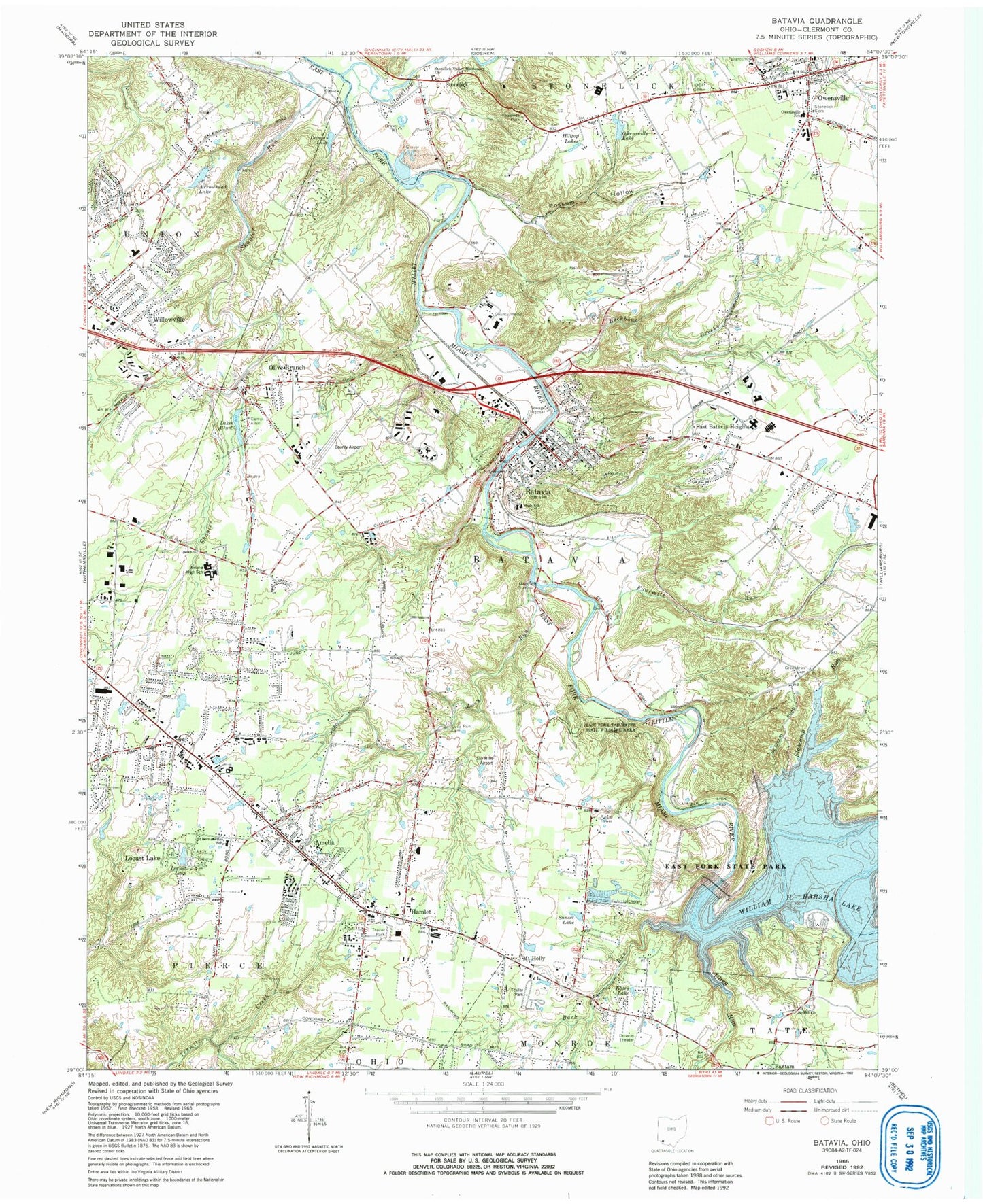 Classic USGS Batavia Ohio 7.5'x7.5' Topo Map Image