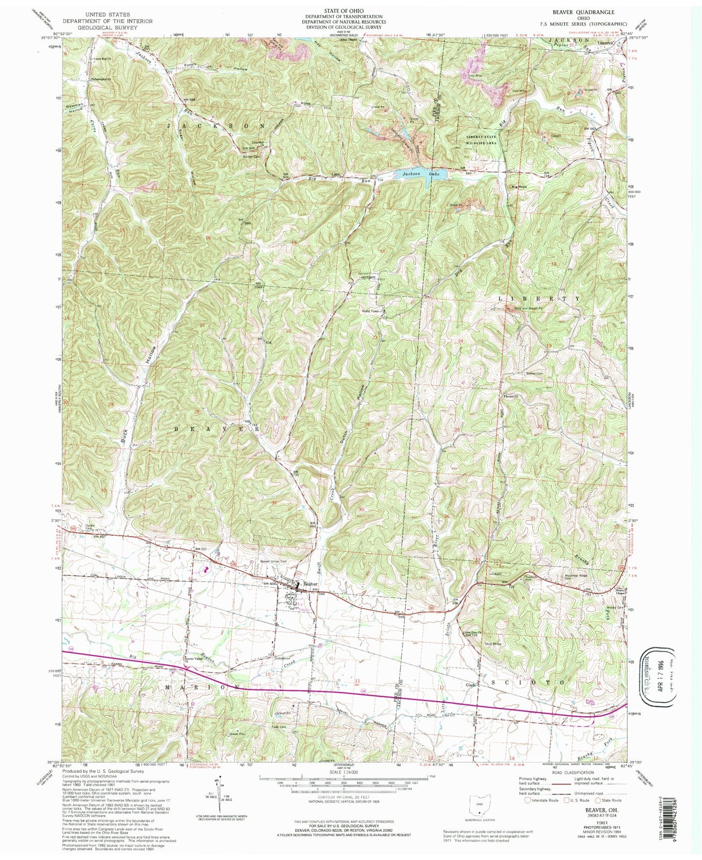 Classic USGS Beaver Ohio 7.5'x7.5' Topo Map Image
