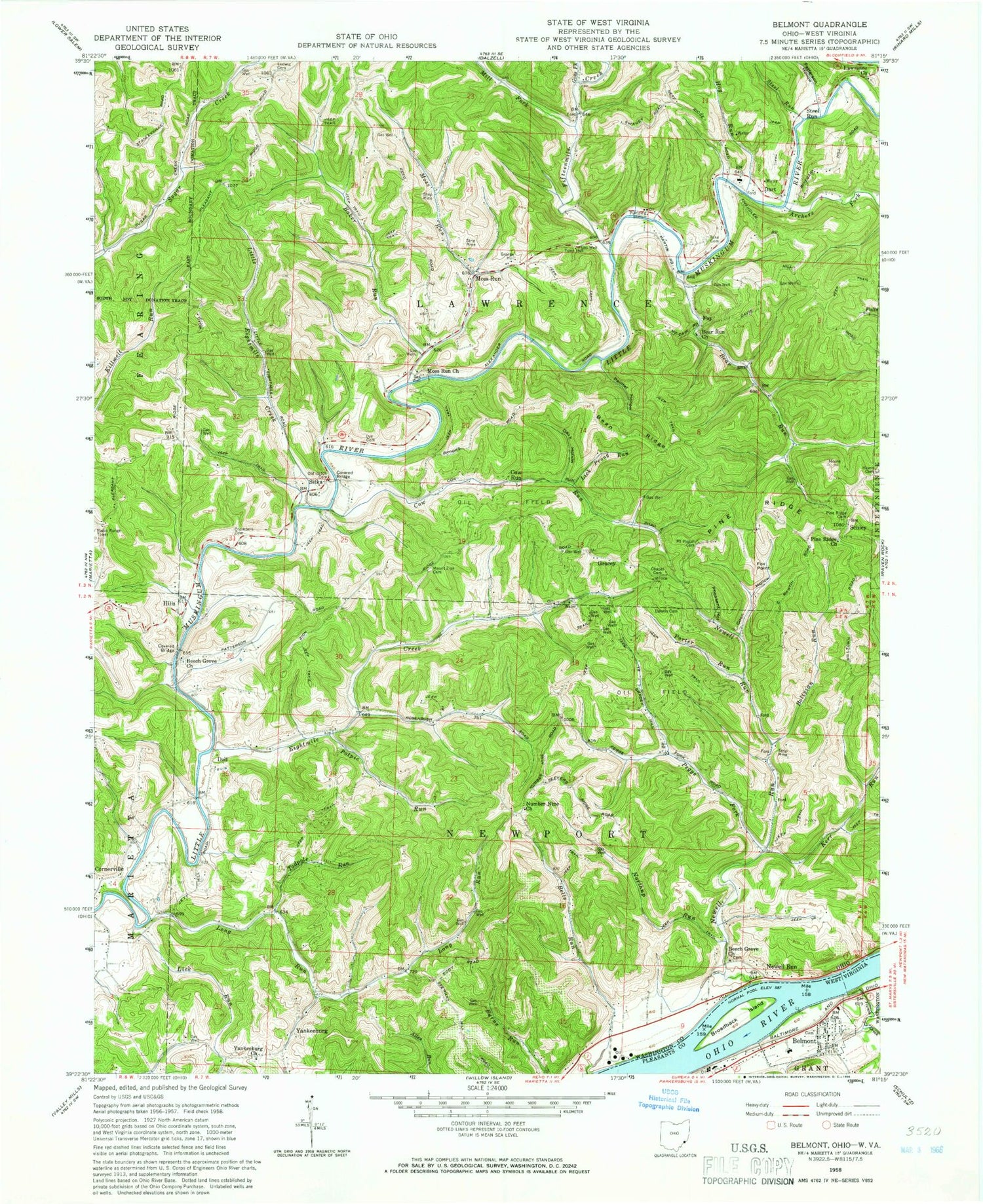 Classic USGS Belmont West Virginia 7.5'x7.5' Topo Map Image