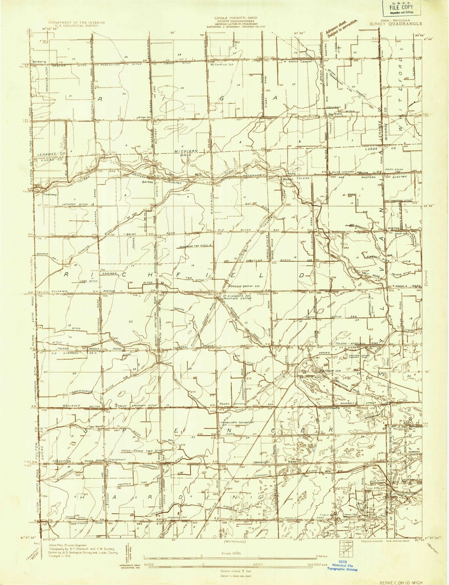 Classic USGS Berkey Ohio 7.5'x7.5' Topo Map Image