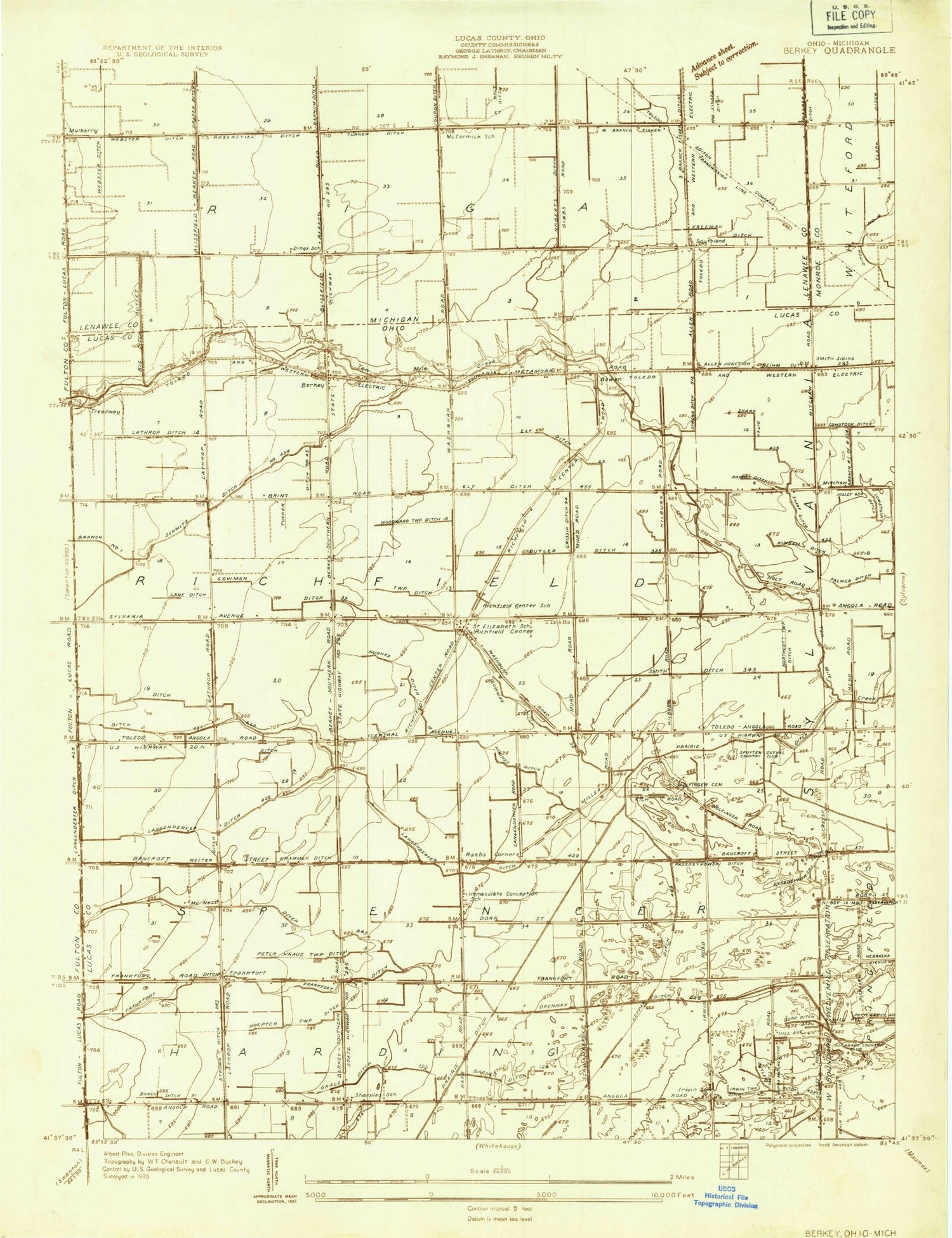 Classic USGS Berkey Ohio 7.5'x7.5' Topo Map Image