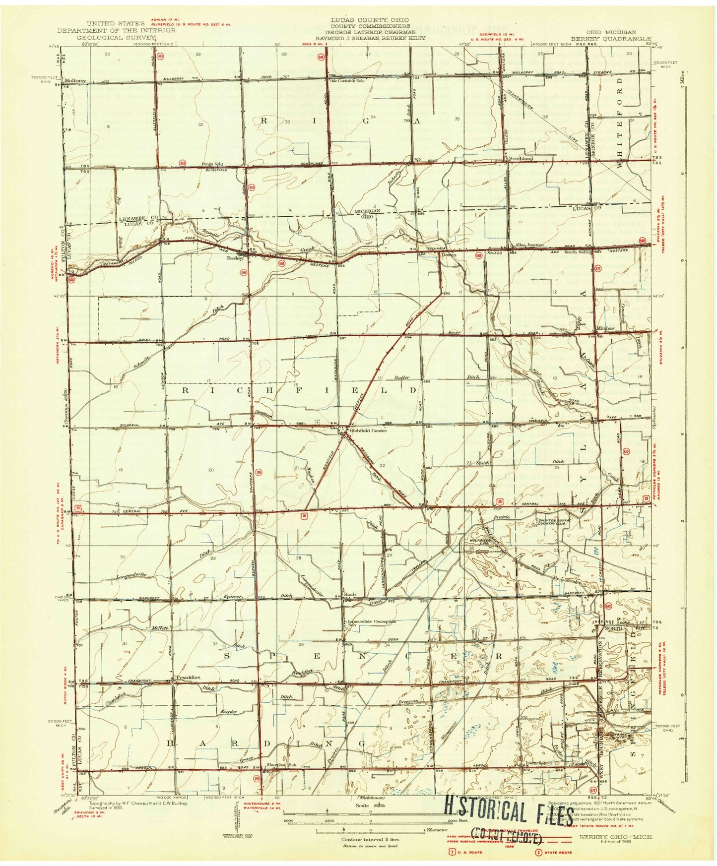 Classic USGS Berkey Ohio 7.5'x7.5' Topo Map Image