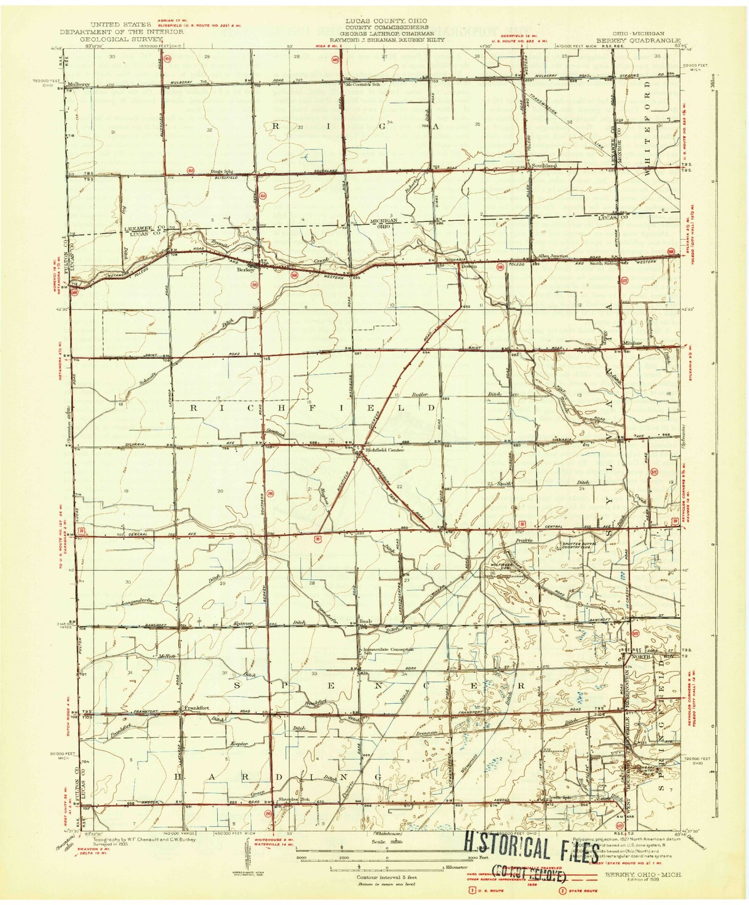 Classic USGS Berkey Ohio 7.5'x7.5' Topo Map Image