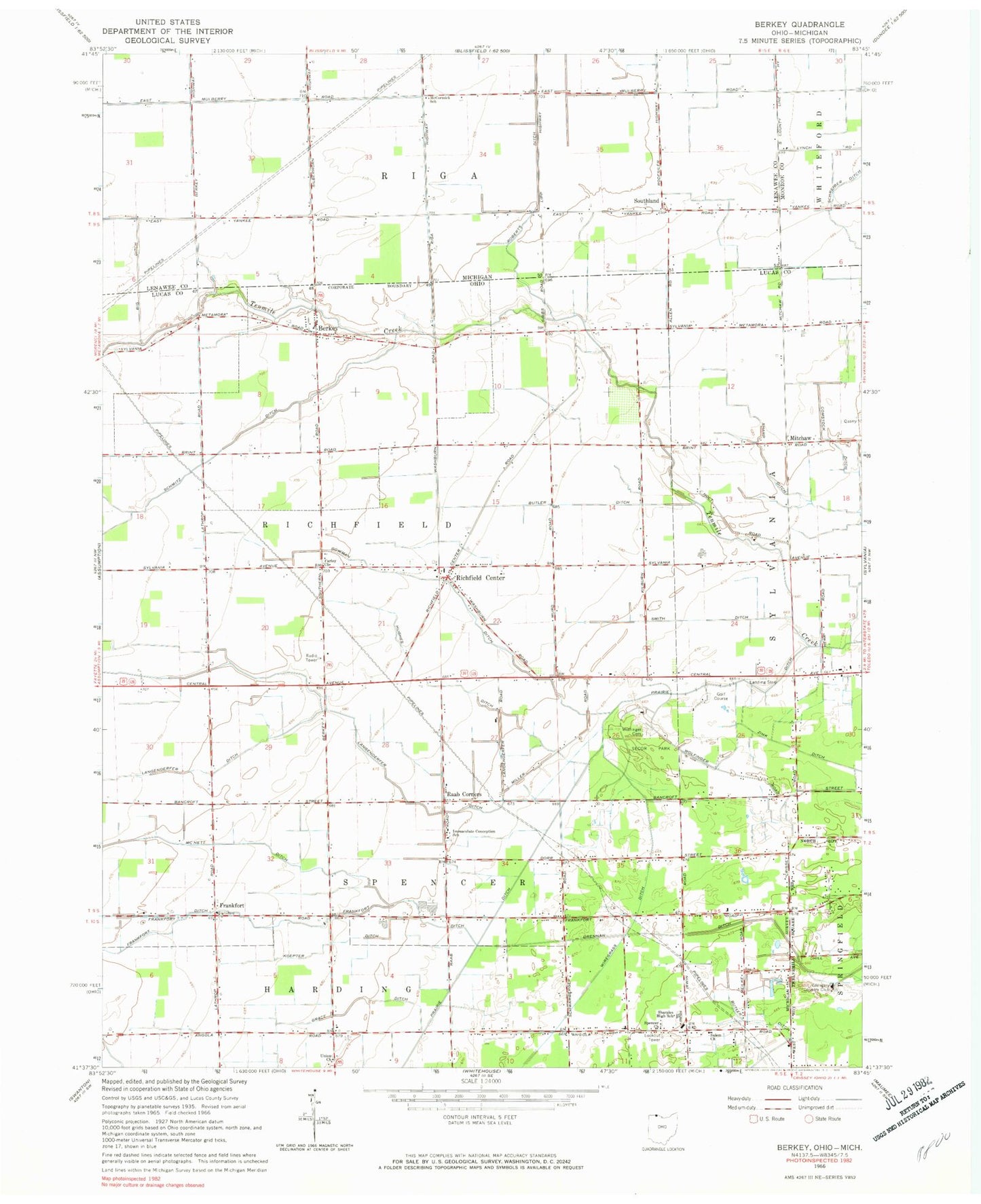 Classic USGS Berkey Ohio 7.5'x7.5' Topo Map Image
