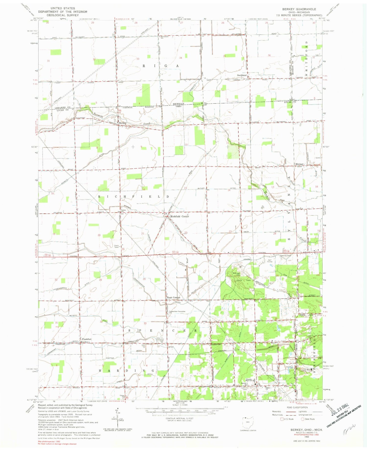 Classic USGS Berkey Ohio 7.5'x7.5' Topo Map Image