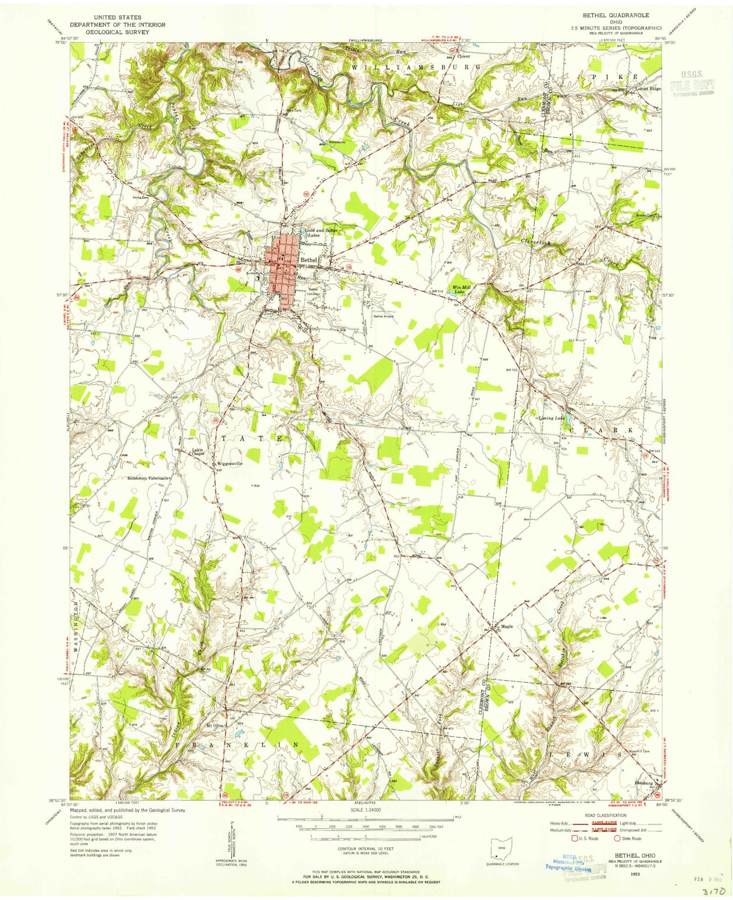 Classic USGS Bethel Ohio 7.5'x7.5' Topo Map Image