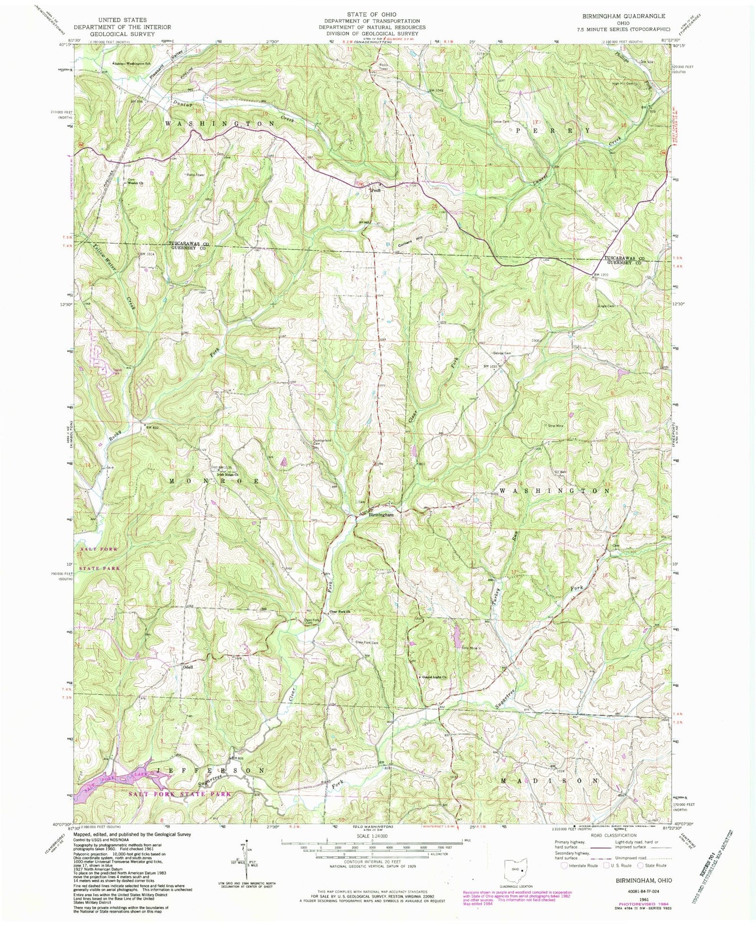 Classic USGS Birmingham Ohio 7.5'x7.5' Topo Map Image