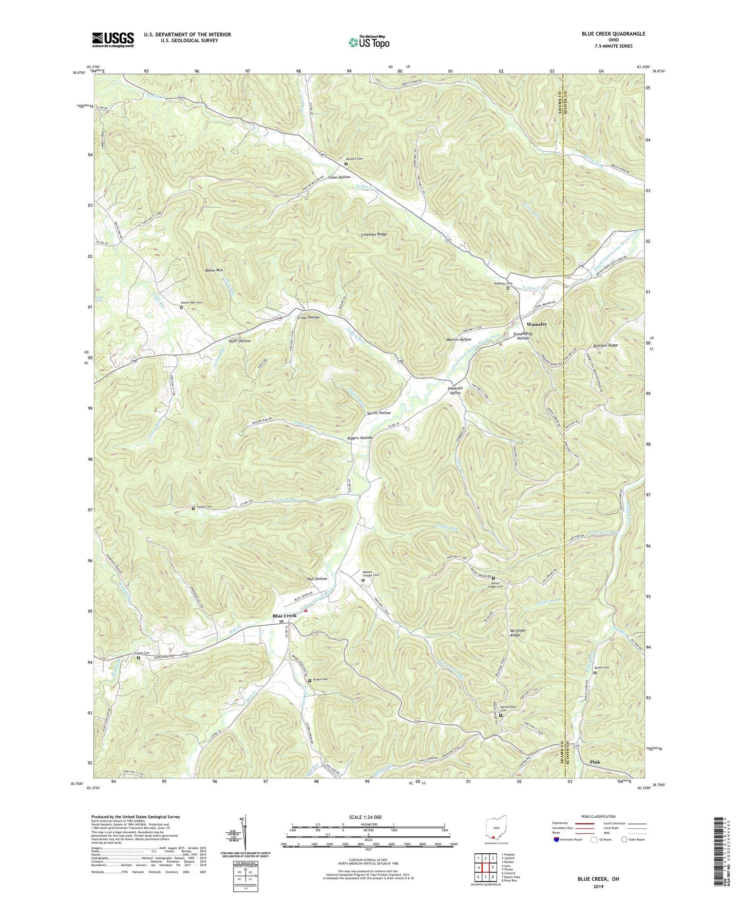 Blue Creek Ohio US Topo Map Image