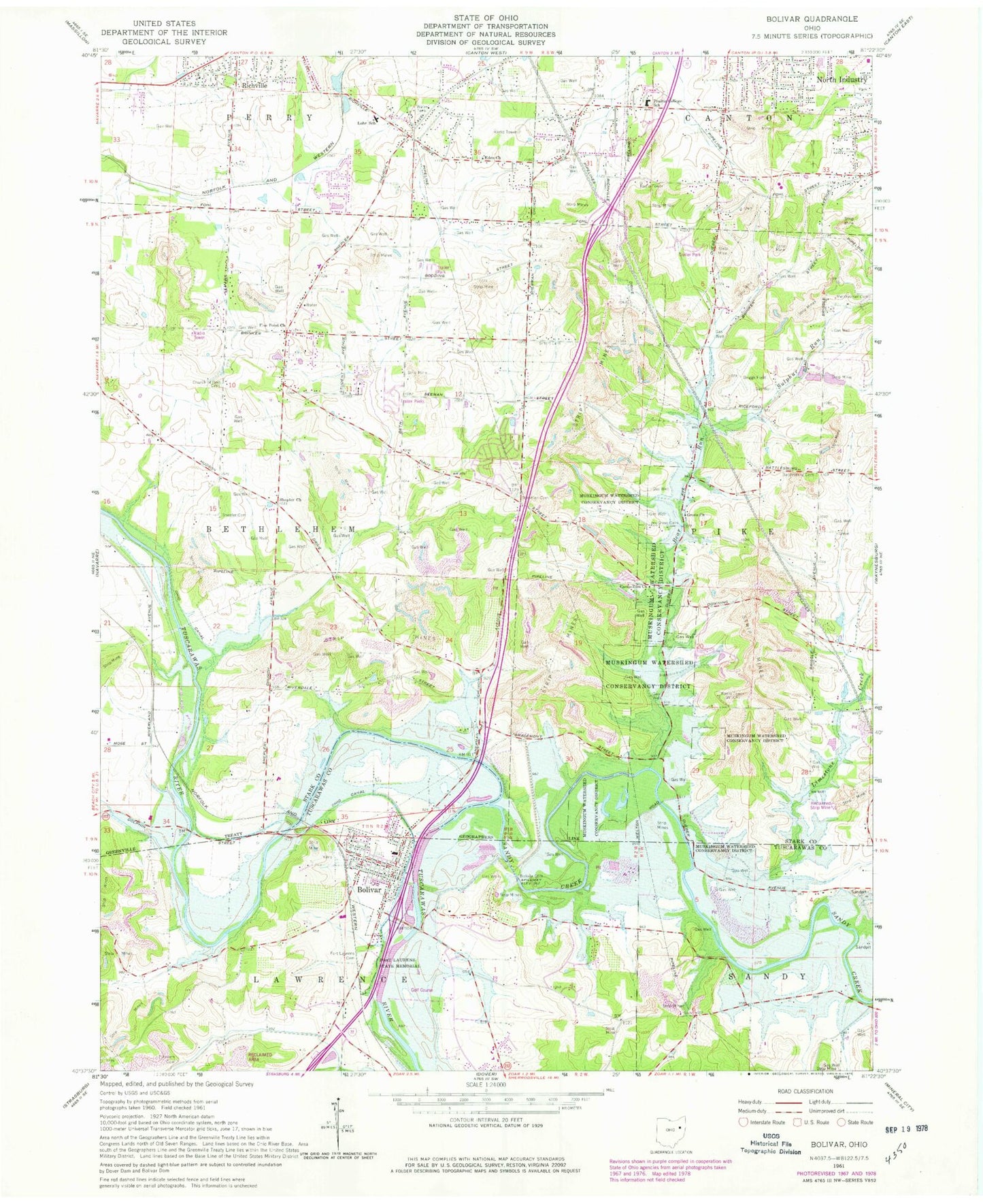 Classic USGS Bolivar Ohio 7.5'x7.5' Topo Map Image