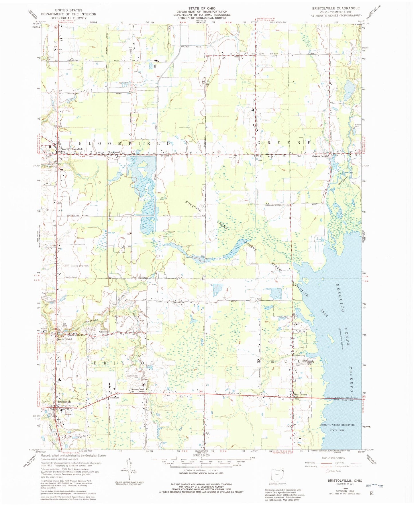 Classic USGS Bristolville Ohio 7.5'x7.5' Topo Map Image
