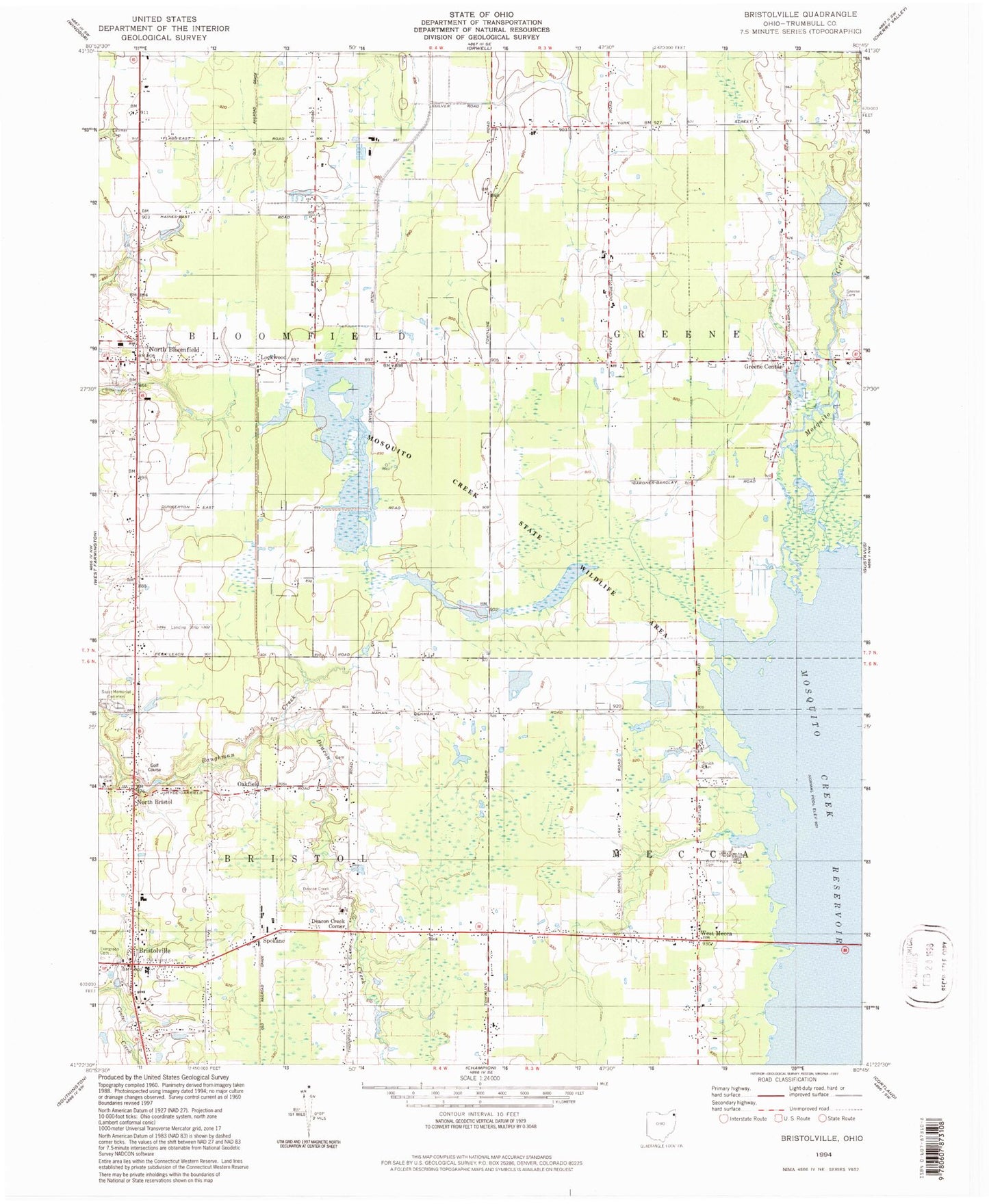 Classic USGS Bristolville Ohio 7.5'x7.5' Topo Map Image