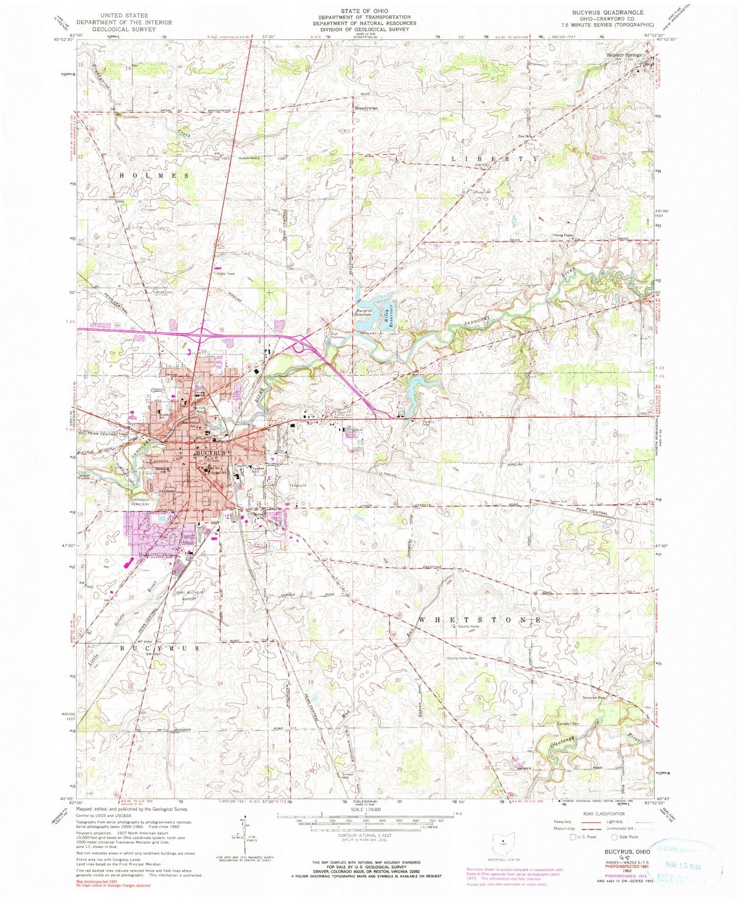Classic USGS Bucyrus Ohio 7.5'x7.5' Topo Map Image