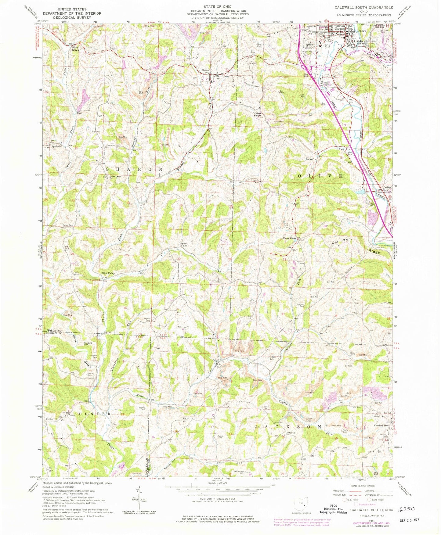 Classic USGS Caldwell South Ohio 7.5'x7.5' Topo Map Image