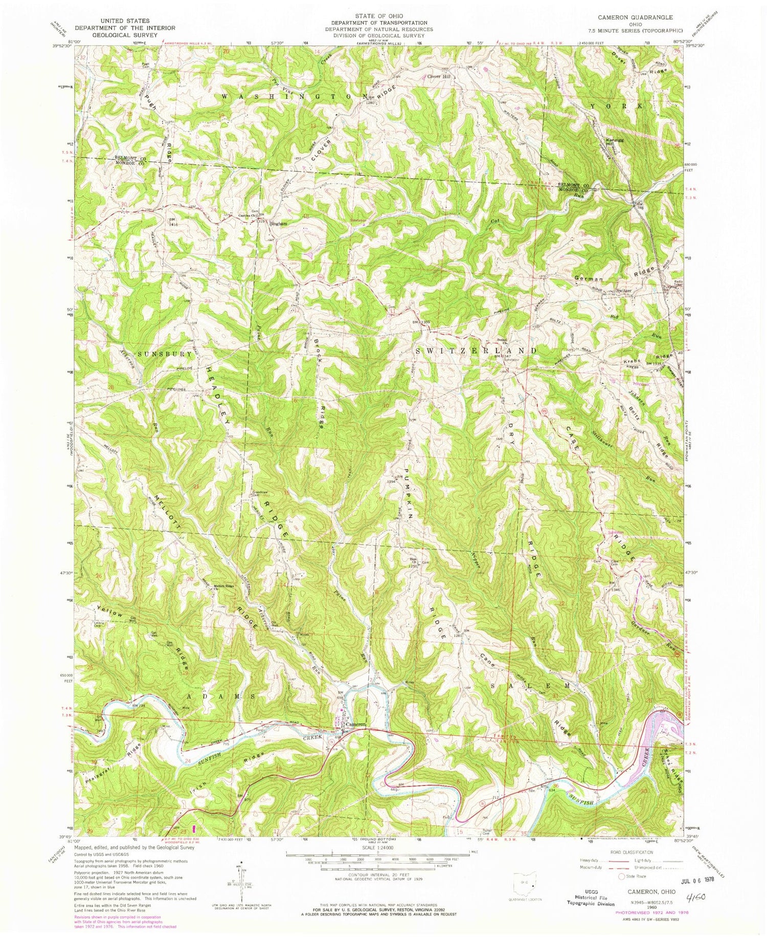 Classic USGS Cameron Ohio 7.5'x7.5' Topo Map Image