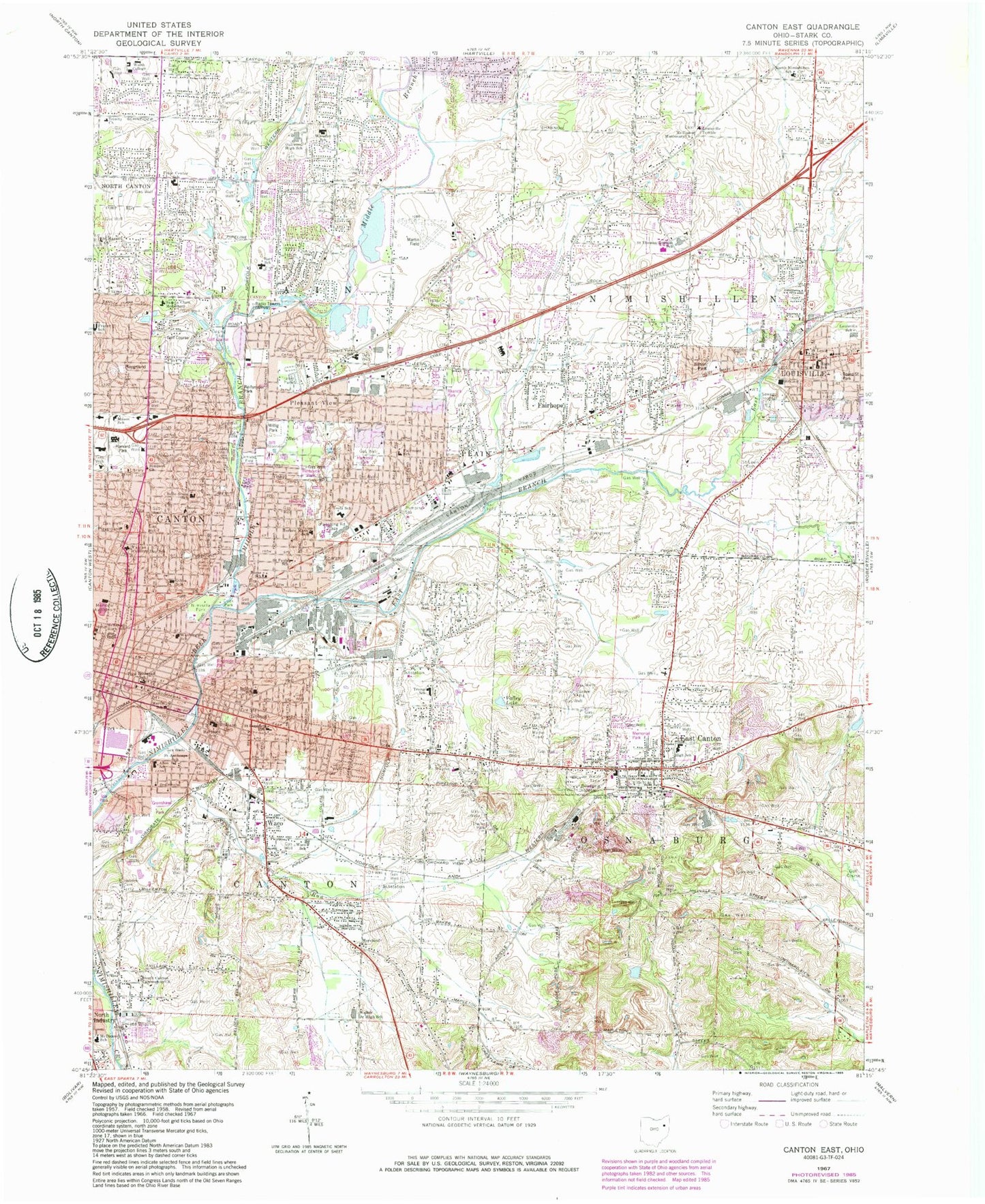 Classic USGS Canton East Ohio 7.5'x7.5' Topo Map Image