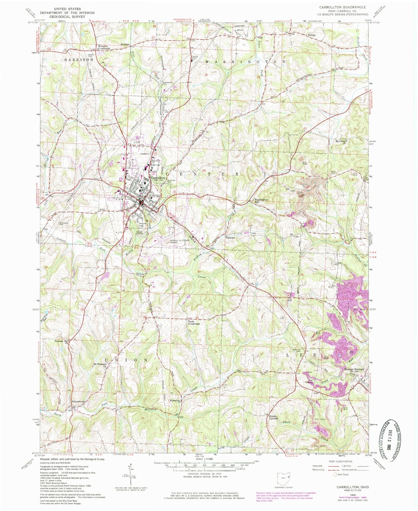 Classic USGS Carrollton Ohio 7.5'x7.5' Topo Map Image
