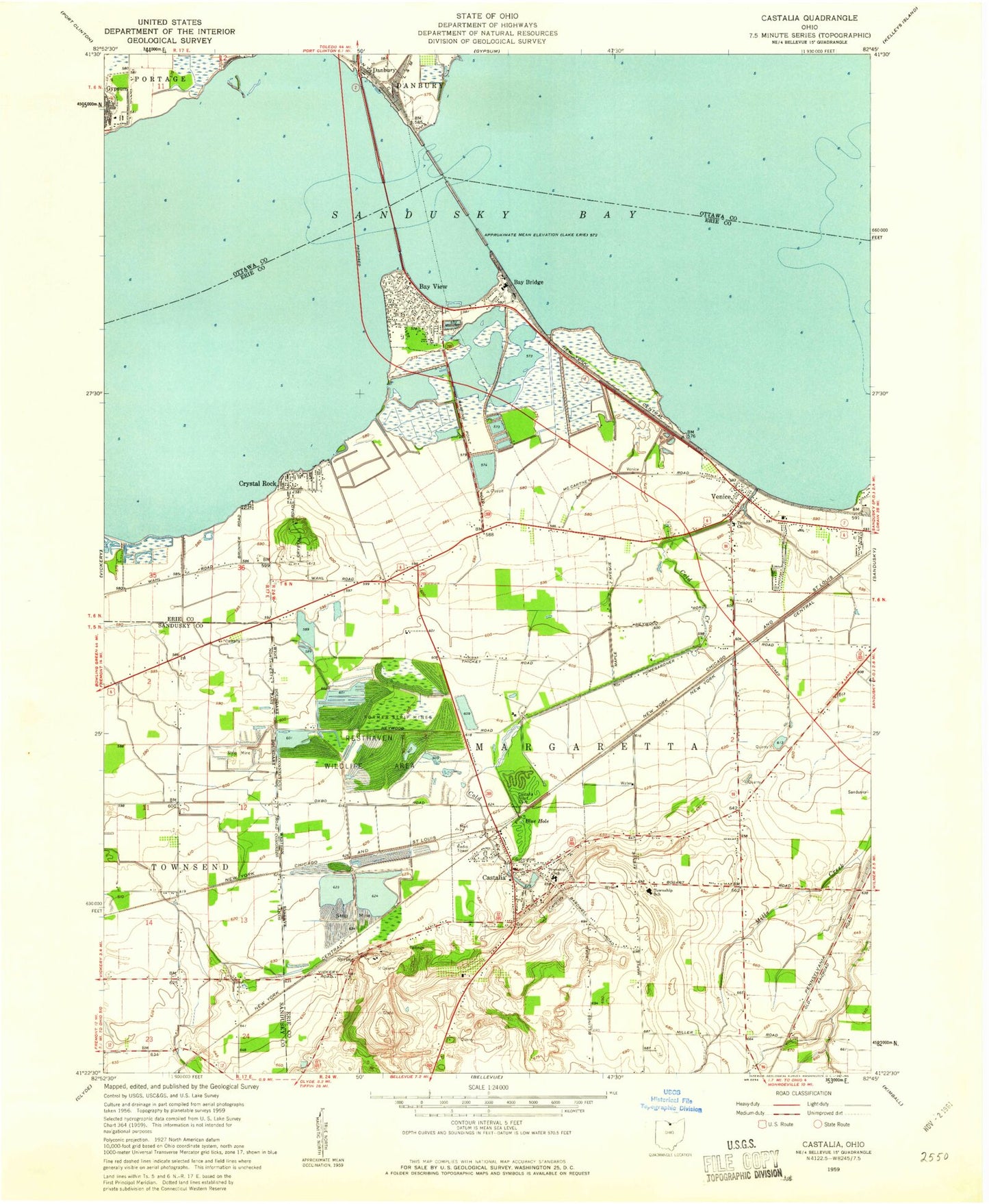 Classic USGS Castalia Ohio 7.5'x7.5' Topo Map Image