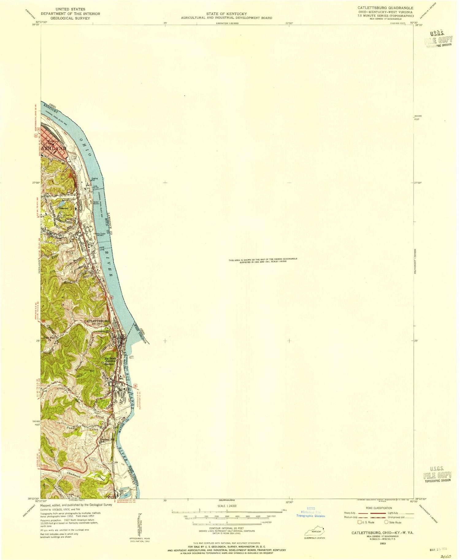Classic USGS Catlettsburg Kentucky 7.5'x7.5' Topo Map Image