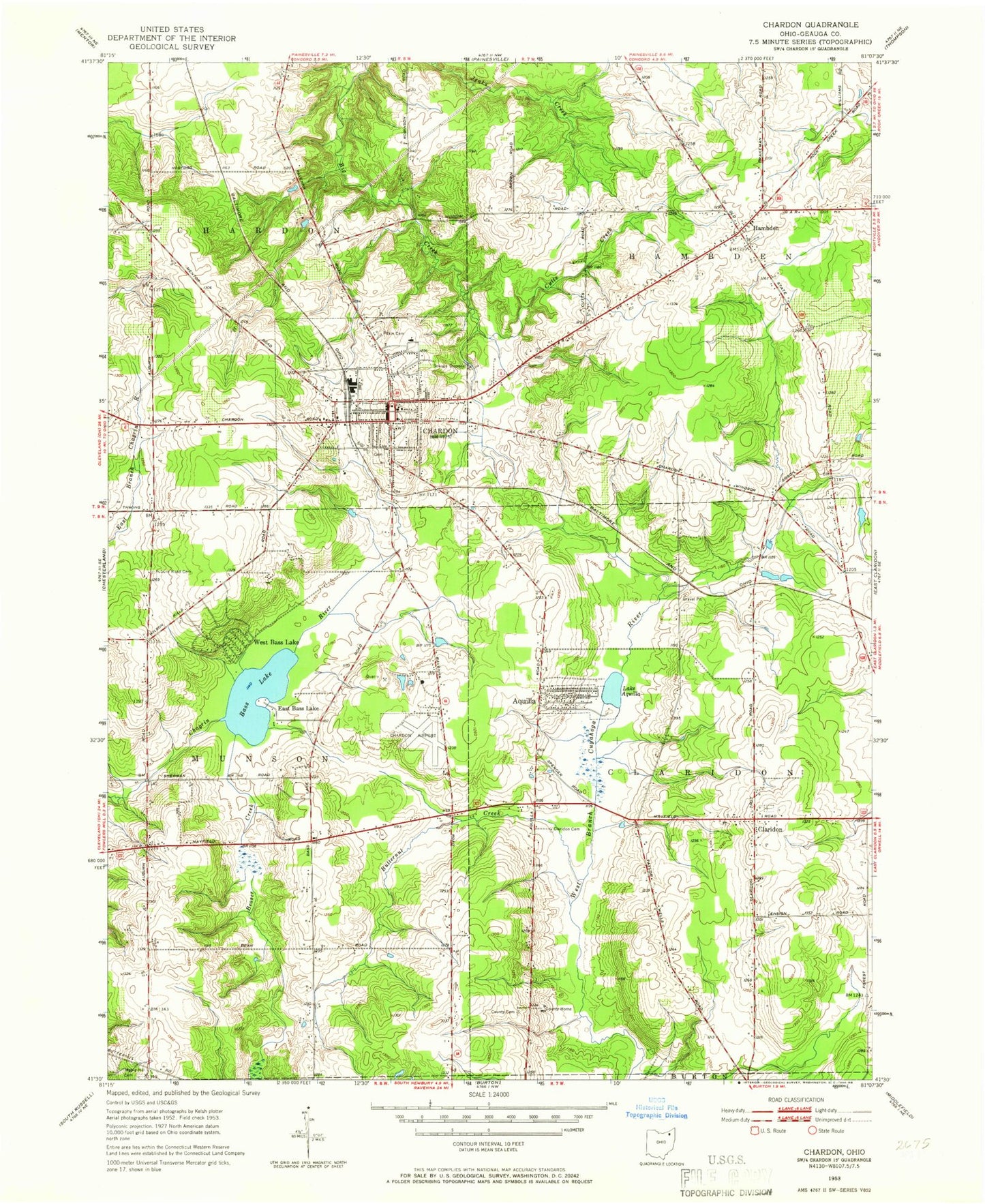 Classic USGS Chardon Ohio 7.5'x7.5' Topo Map Image