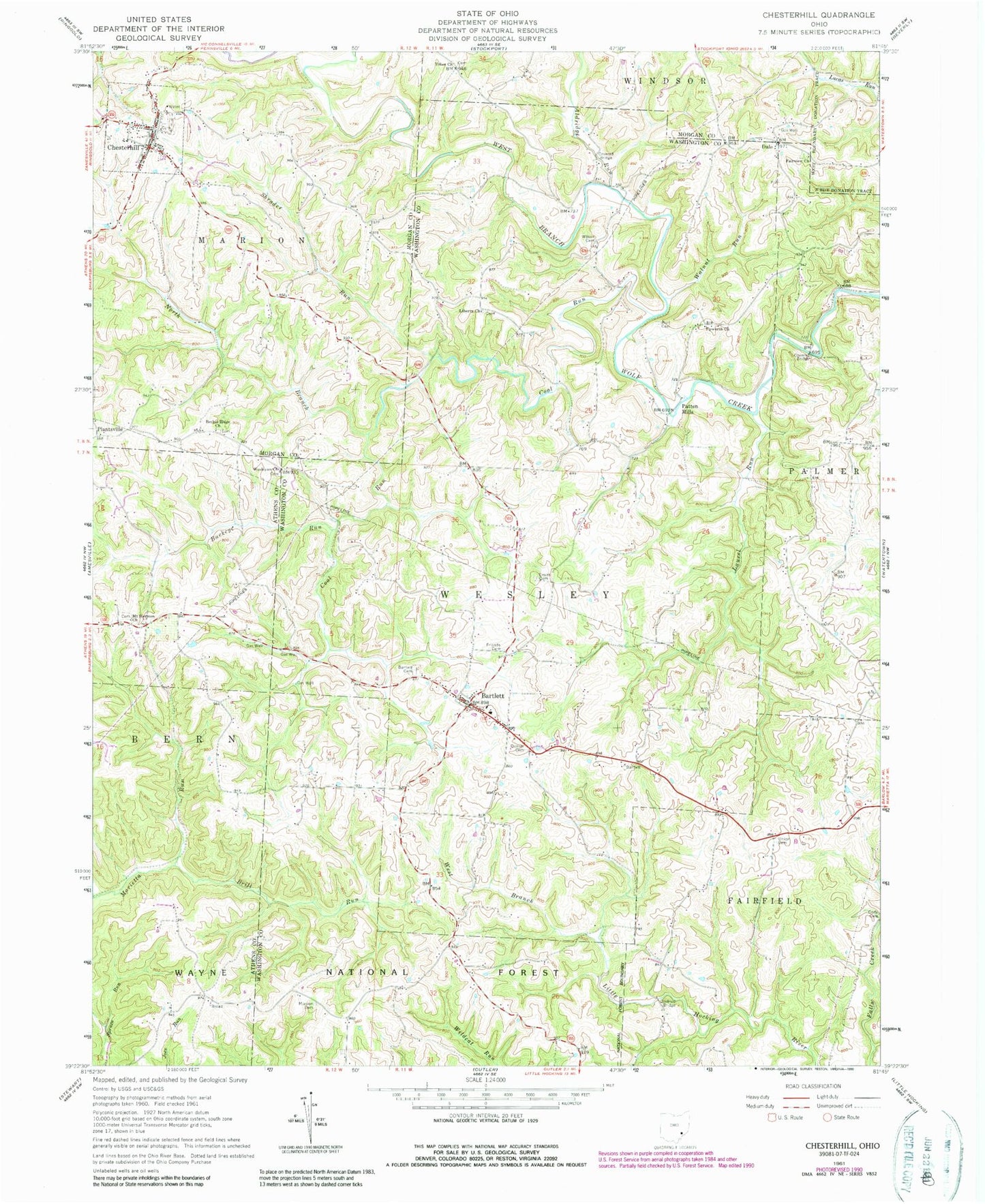 Classic USGS Chesterhill Ohio 7.5'x7.5' Topo Map Image