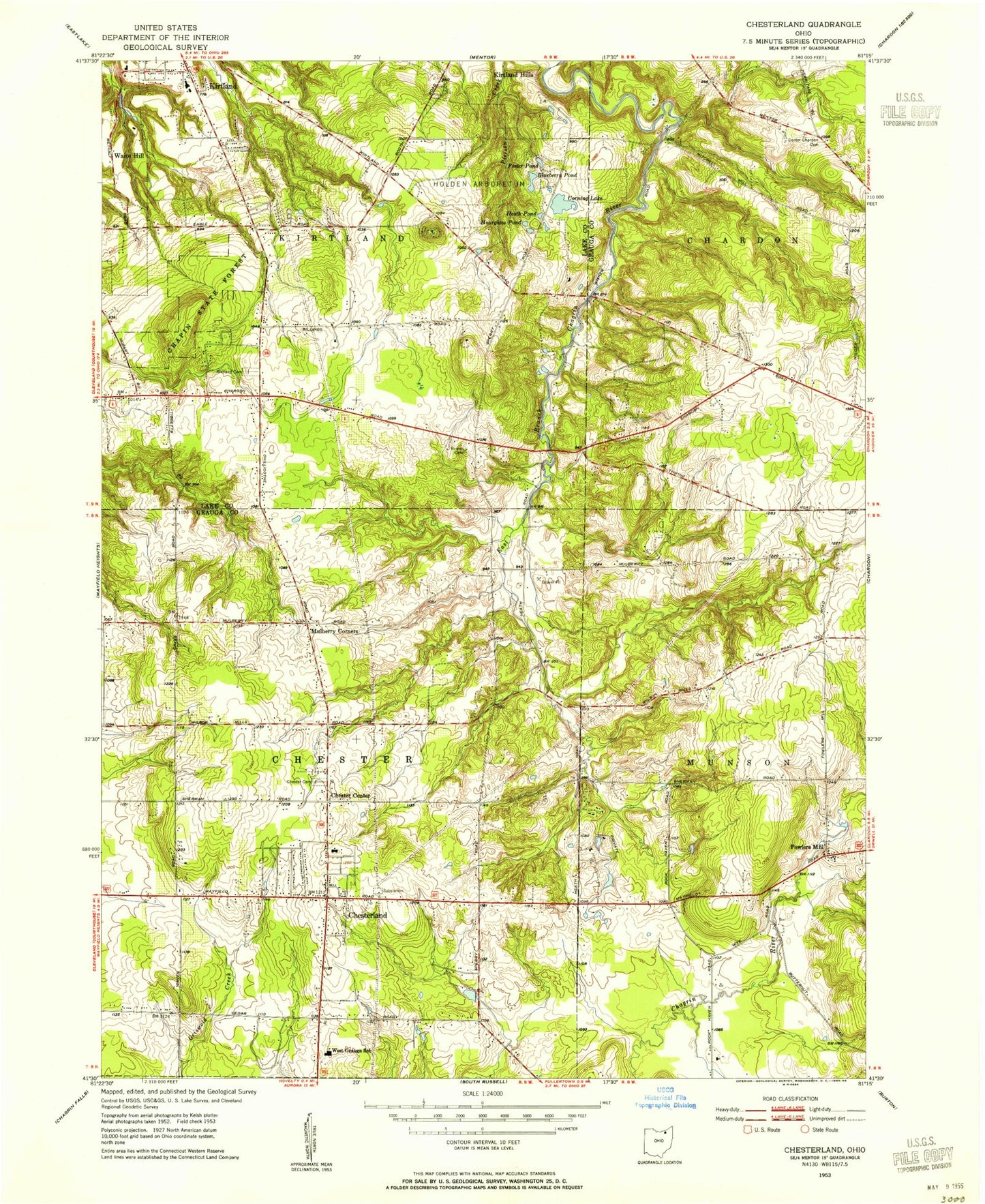 Classic USGS Chesterland Ohio 7.5'x7.5' Topo Map Image