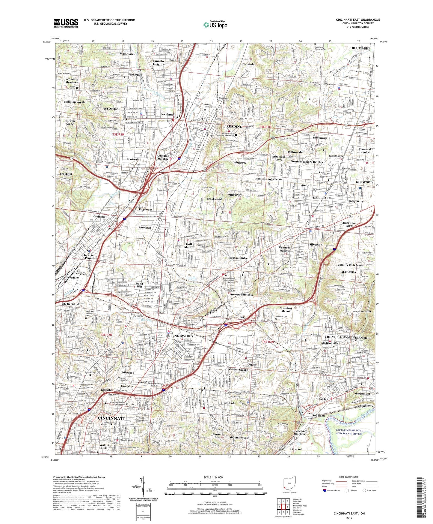 Cincinnati East Ohio US Topo Map Image