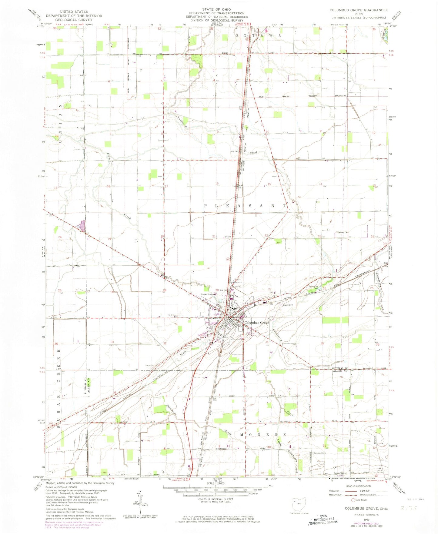 Classic USGS Columbus Grove Ohio 7.5'x7.5' Topo Map Image