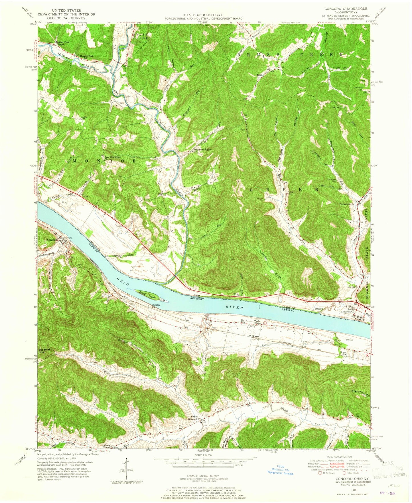 Classic USGS Concord Kentucky 7.5'x7.5' Topo Map Image