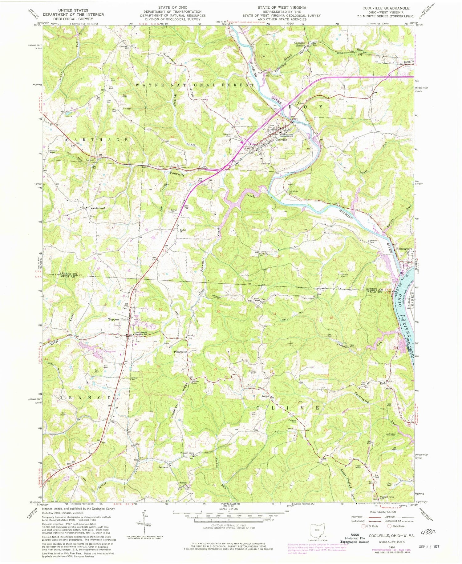 Classic USGS Coolville Ohio 7.5'x7.5' Topo Map Image