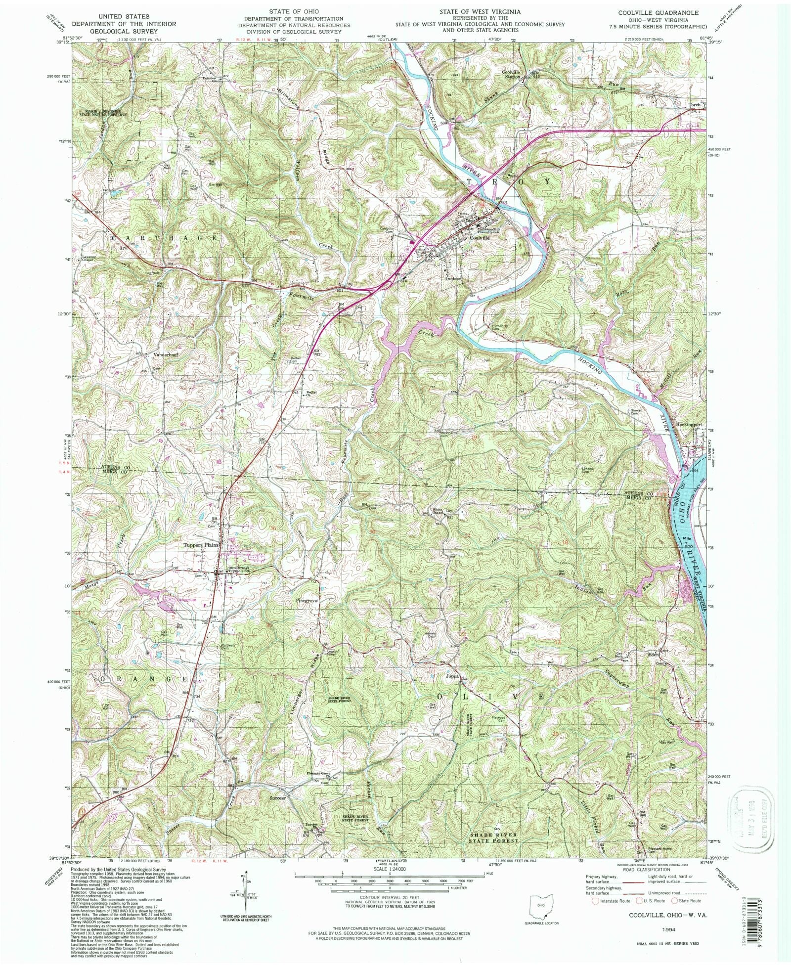 Classic USGS Coolville Ohio 7.5'x7.5' Topo Map MyTopo Map Store