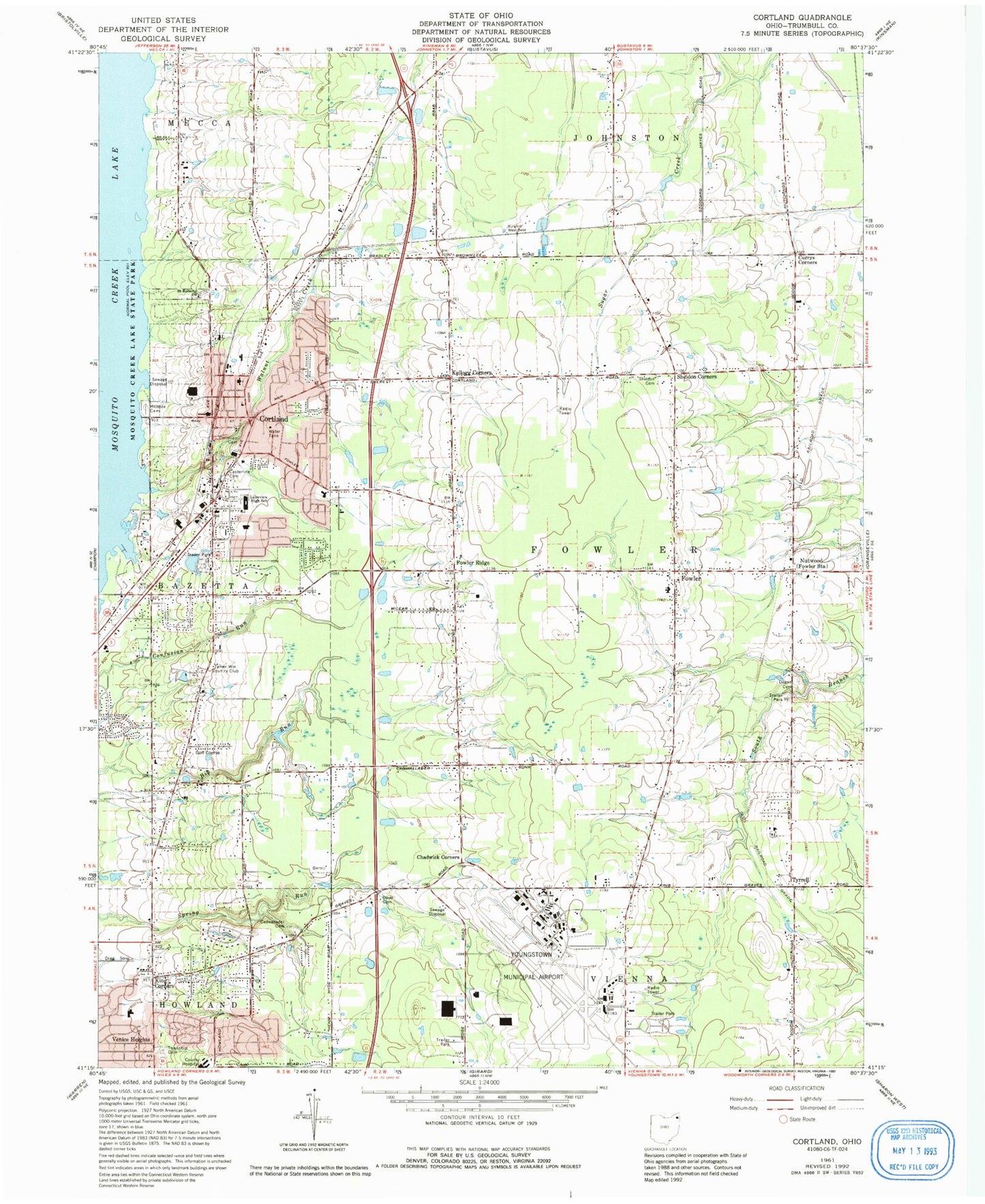 Classic USGS Cortland Ohio 7.5'x7.5' Topo Map Image