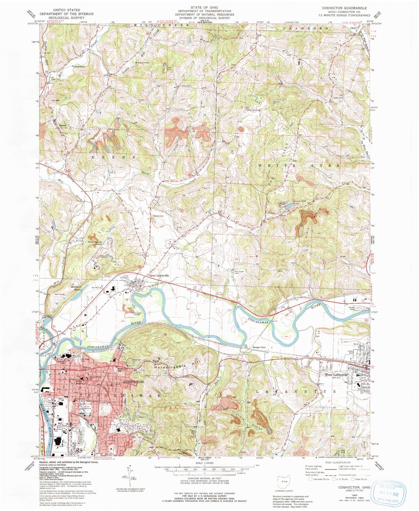 Classic USGS Coshocton Ohio 7.5'x7.5' Topo Map Image
