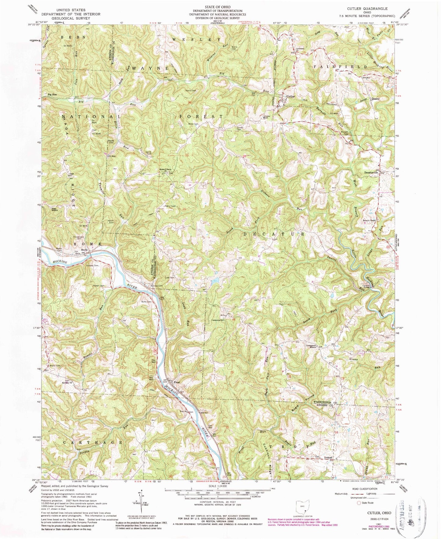 Classic USGS Cutler Ohio 7.5'x7.5' Topo Map Image