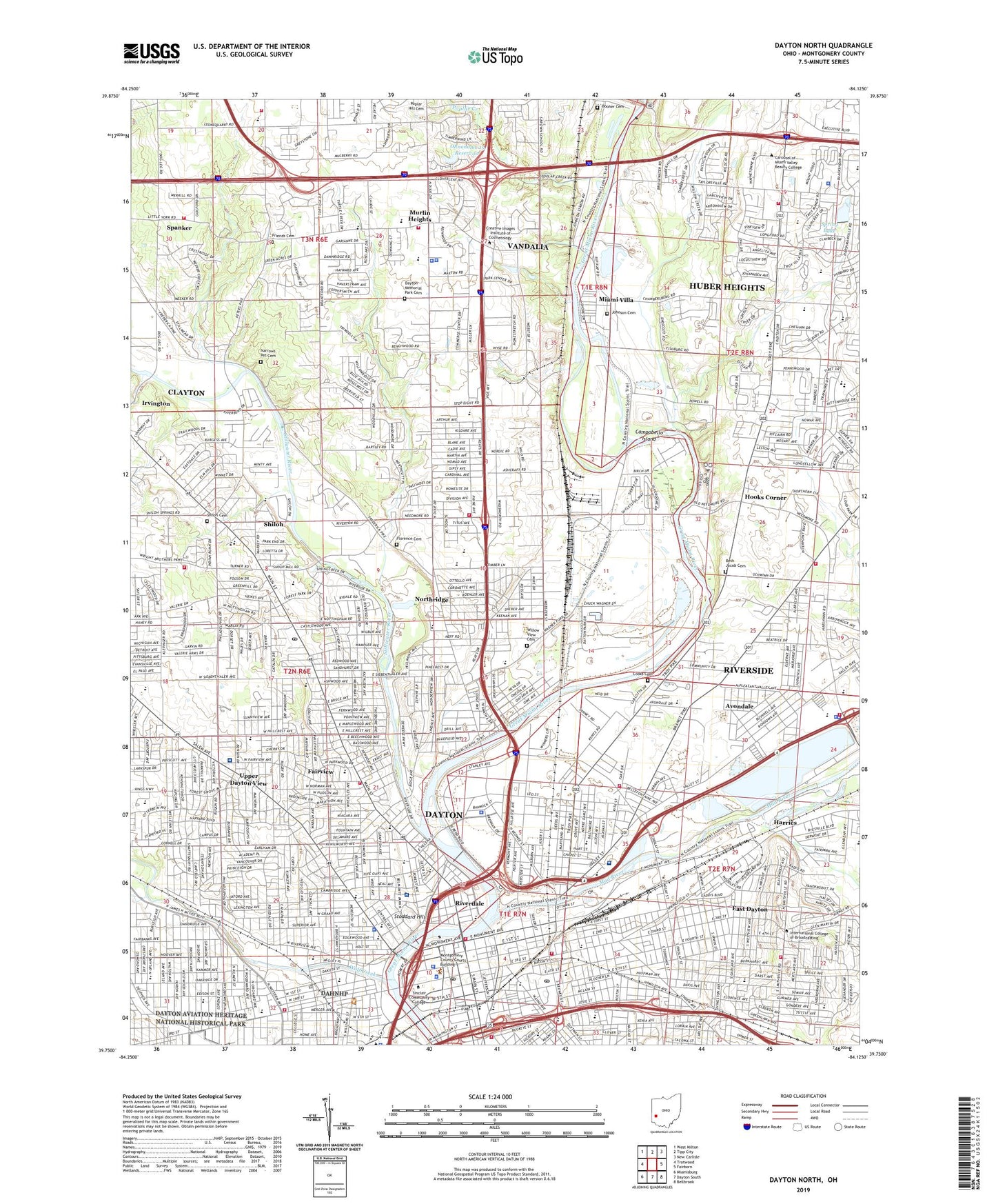Dayton North Ohio US Topo Map Image