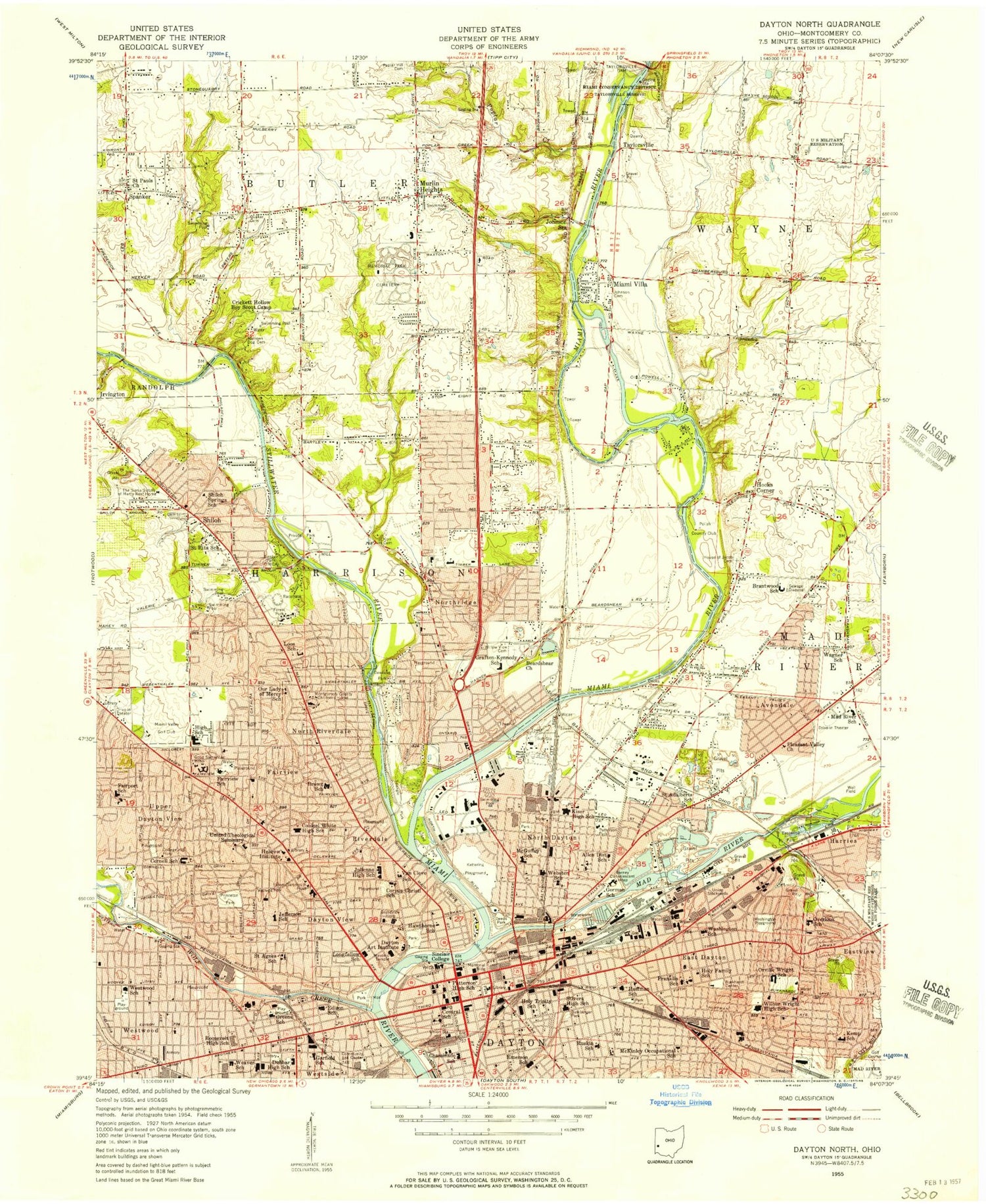 Classic USGS Dayton North Ohio 7.5'x7.5' Topo Map Image