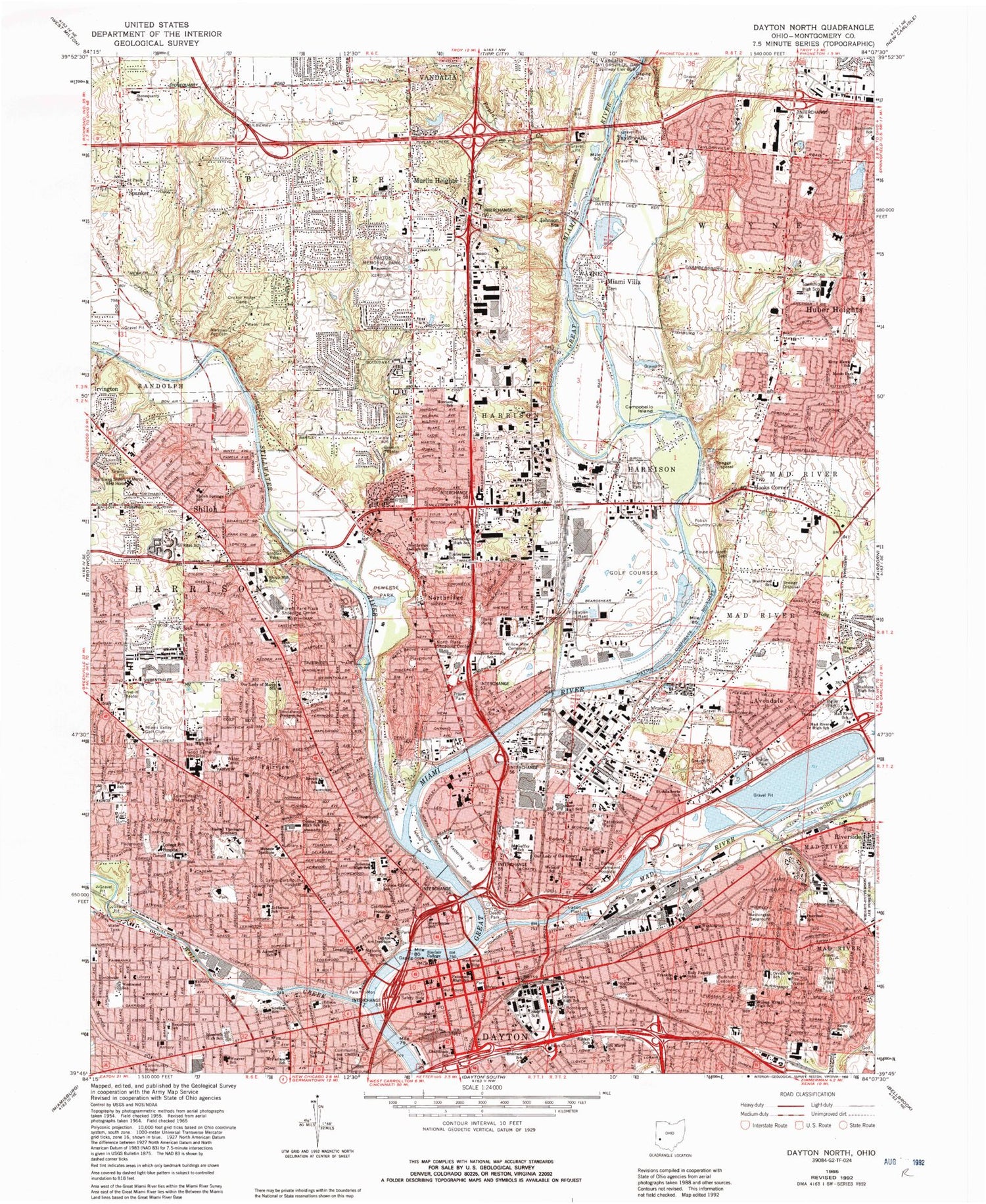 Classic USGS Dayton North Ohio 7.5'x7.5' Topo Map Image