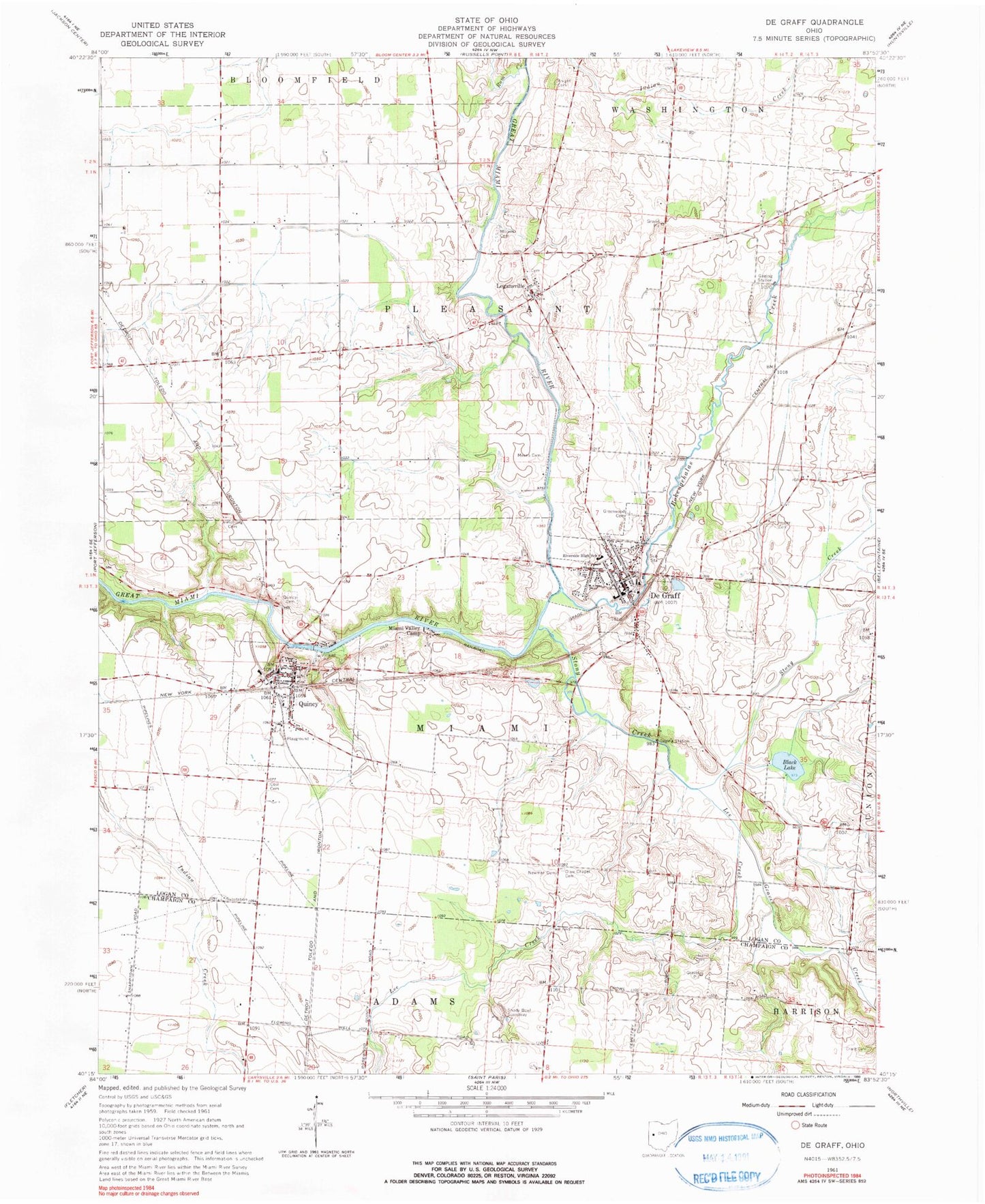 Classic USGS De Graff Ohio 7.5'x7.5' Topo Map Image