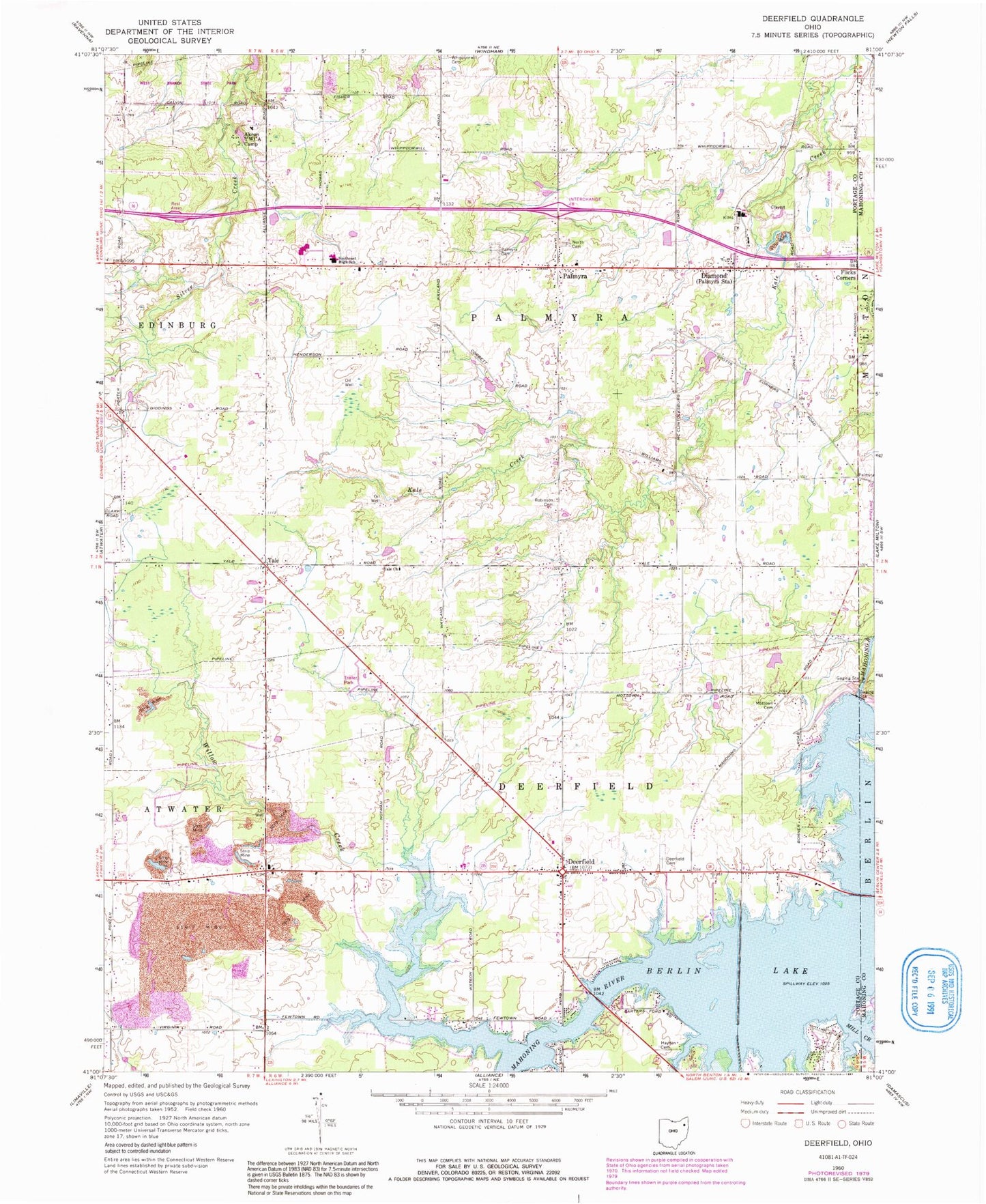 Classic USGS Deerfield Ohio 7.5'x7.5' Topo Map Image