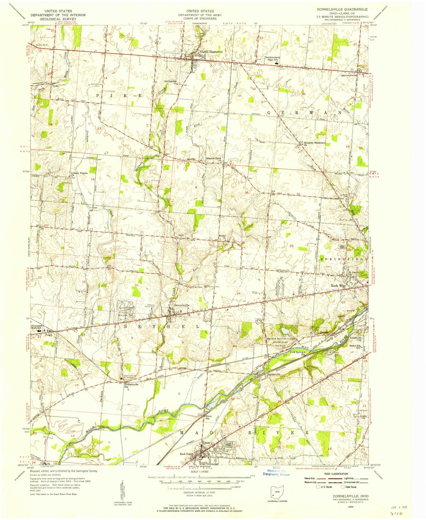 Classic USGS Donnelsville Ohio 7.5'x7.5' Topo Map Image