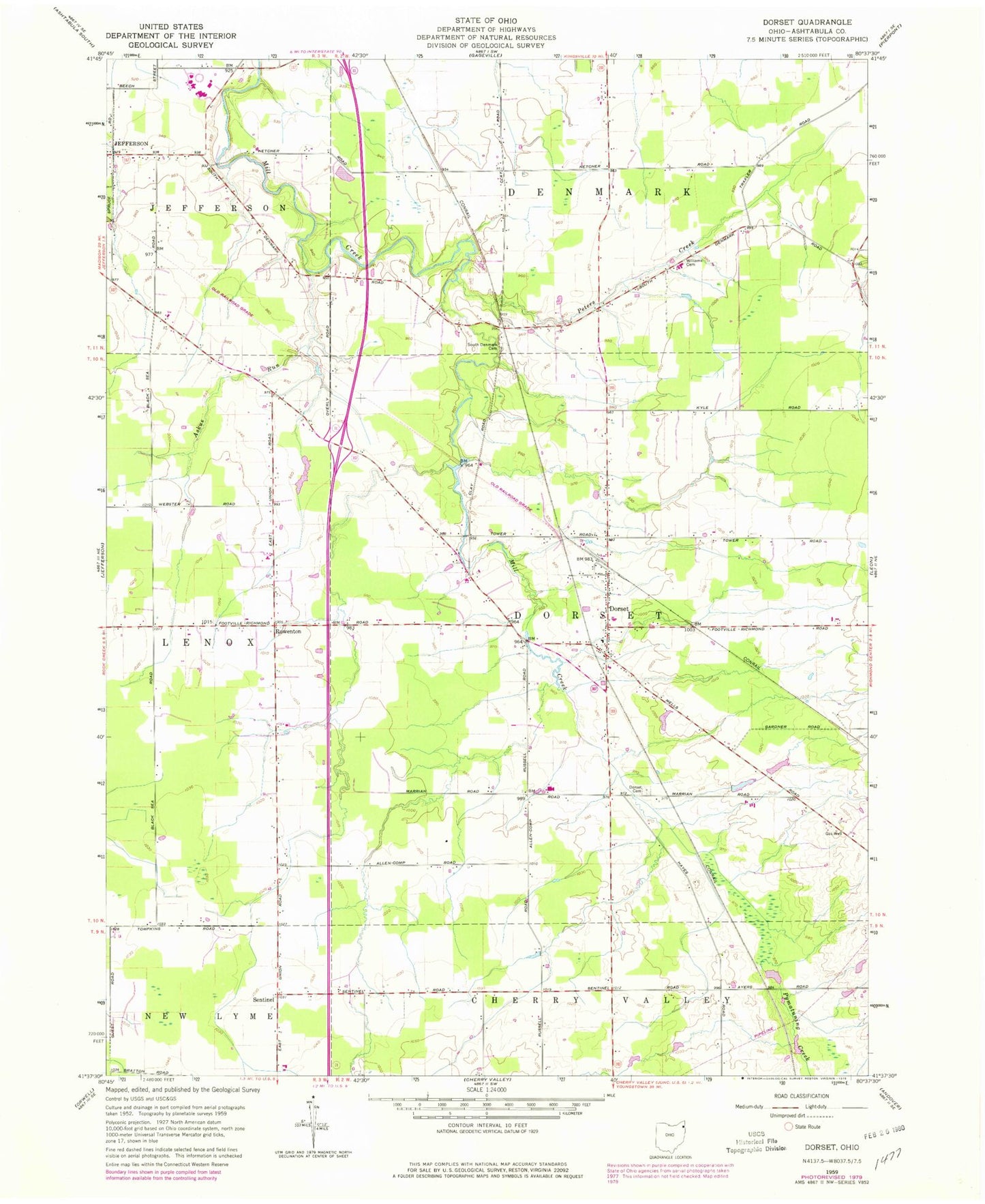 Classic USGS Dorset Ohio 7.5'x7.5' Topo Map Image