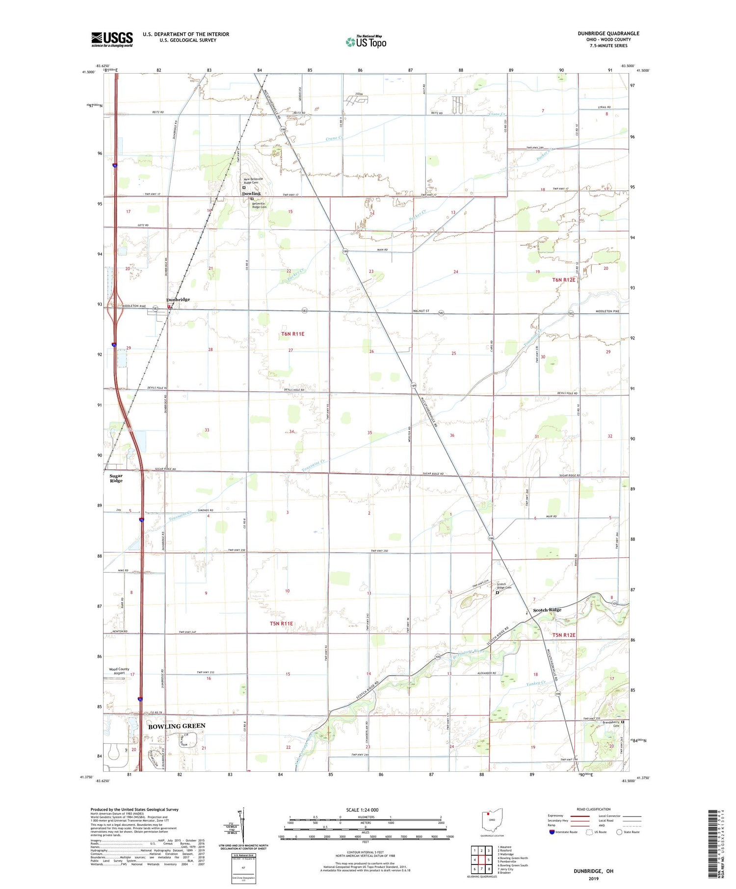 Dunbridge Ohio US Topo Map Image