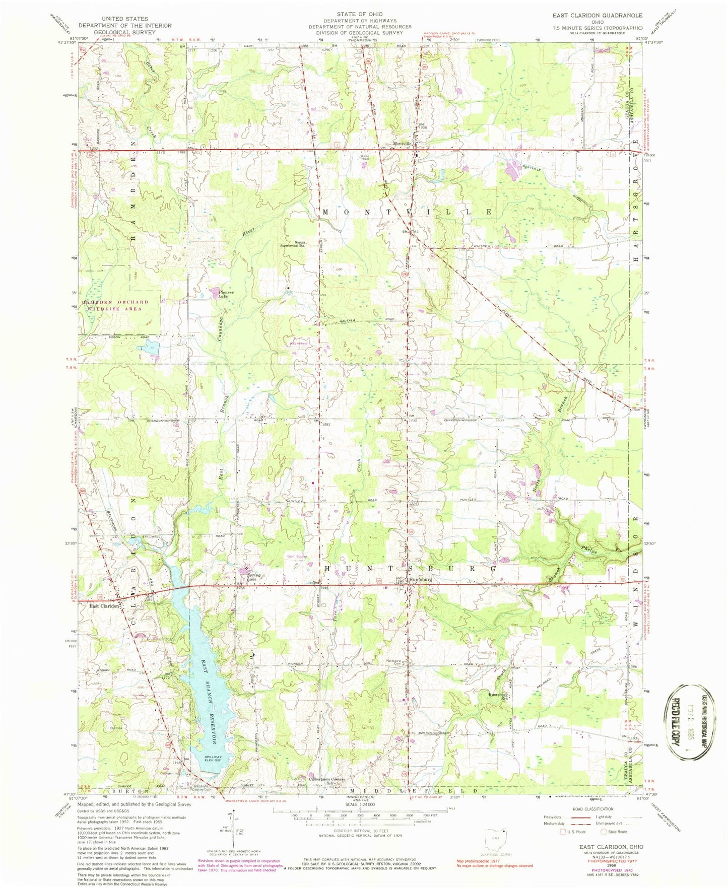 Classic USGS East Claridon Ohio 7.5'x7.5' Topo Map Image
