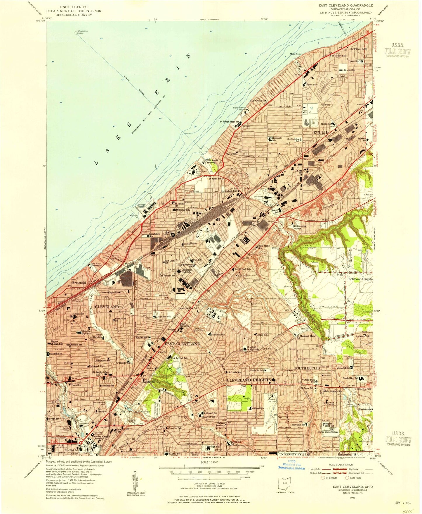 Classic USGS East Cleveland Ohio 7.5'x7.5' Topo Map Image