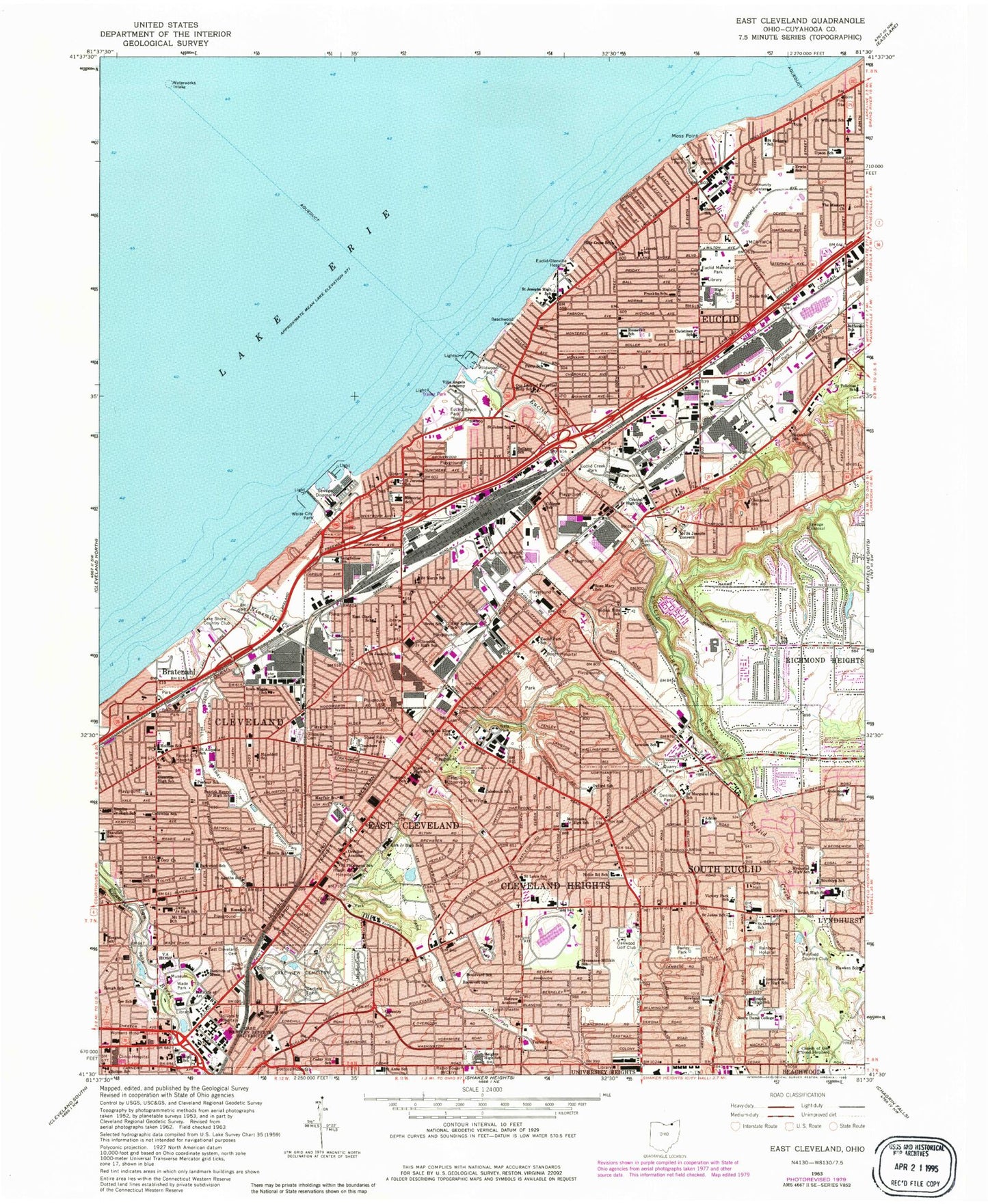 Classic USGS East Cleveland Ohio 7.5'x7.5' Topo Map Image