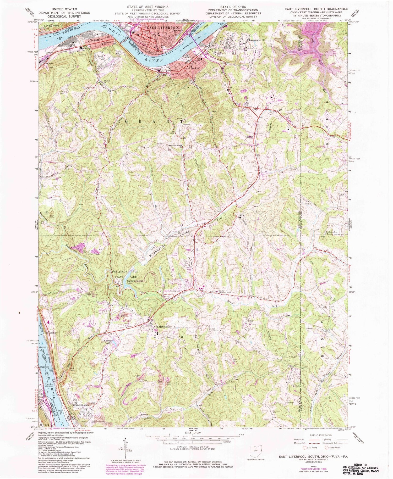 Classic USGS East Liverpool South Ohio 7.5'x7.5' Topo Map Image