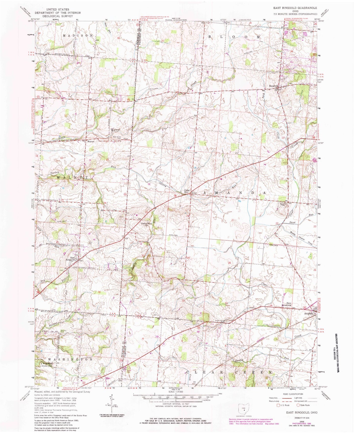 Classic USGS East Ringgold Ohio 7.5'x7.5' Topo Map Image