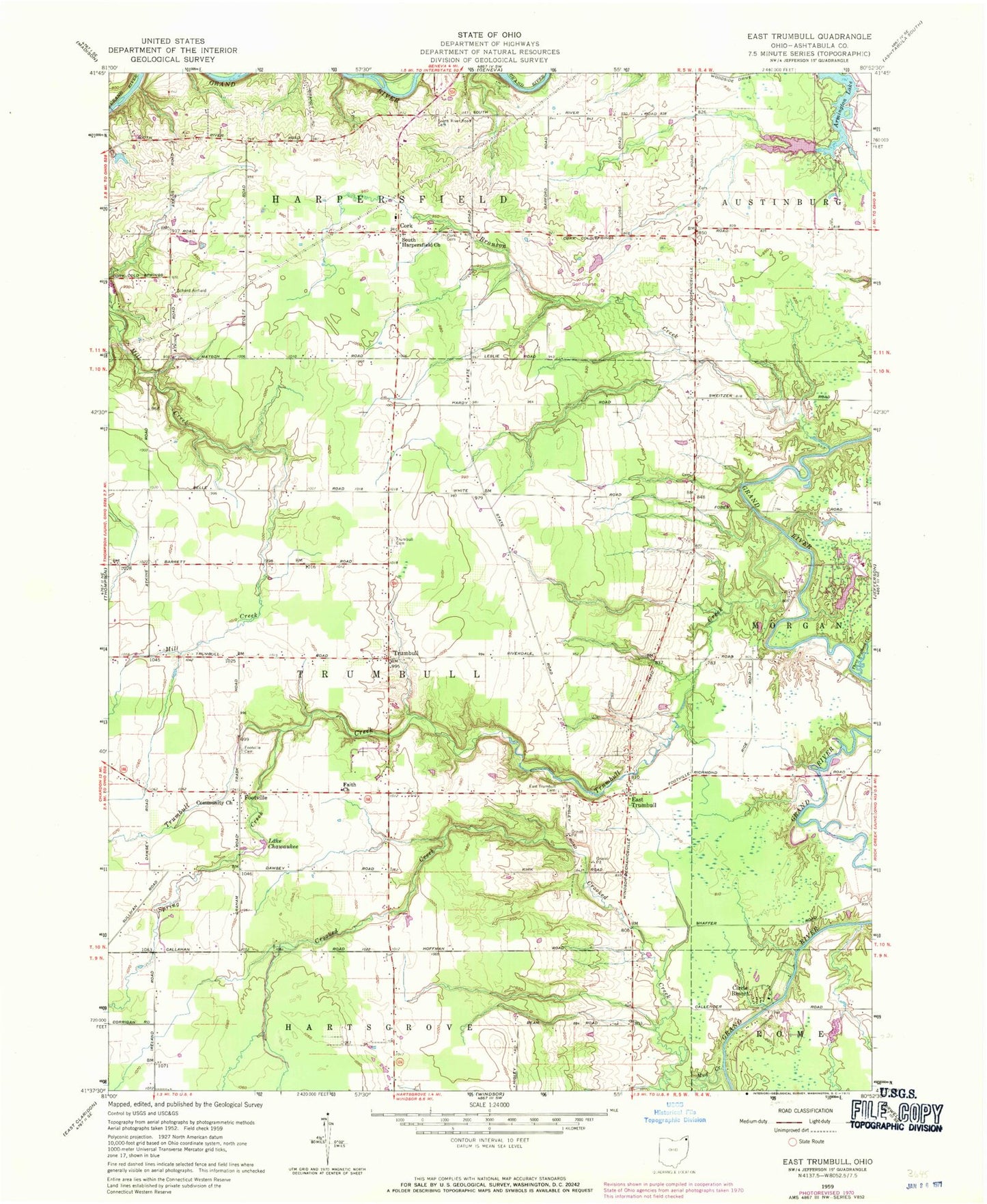 Classic USGS East Trumbull Ohio 7.5'x7.5' Topo Map Image