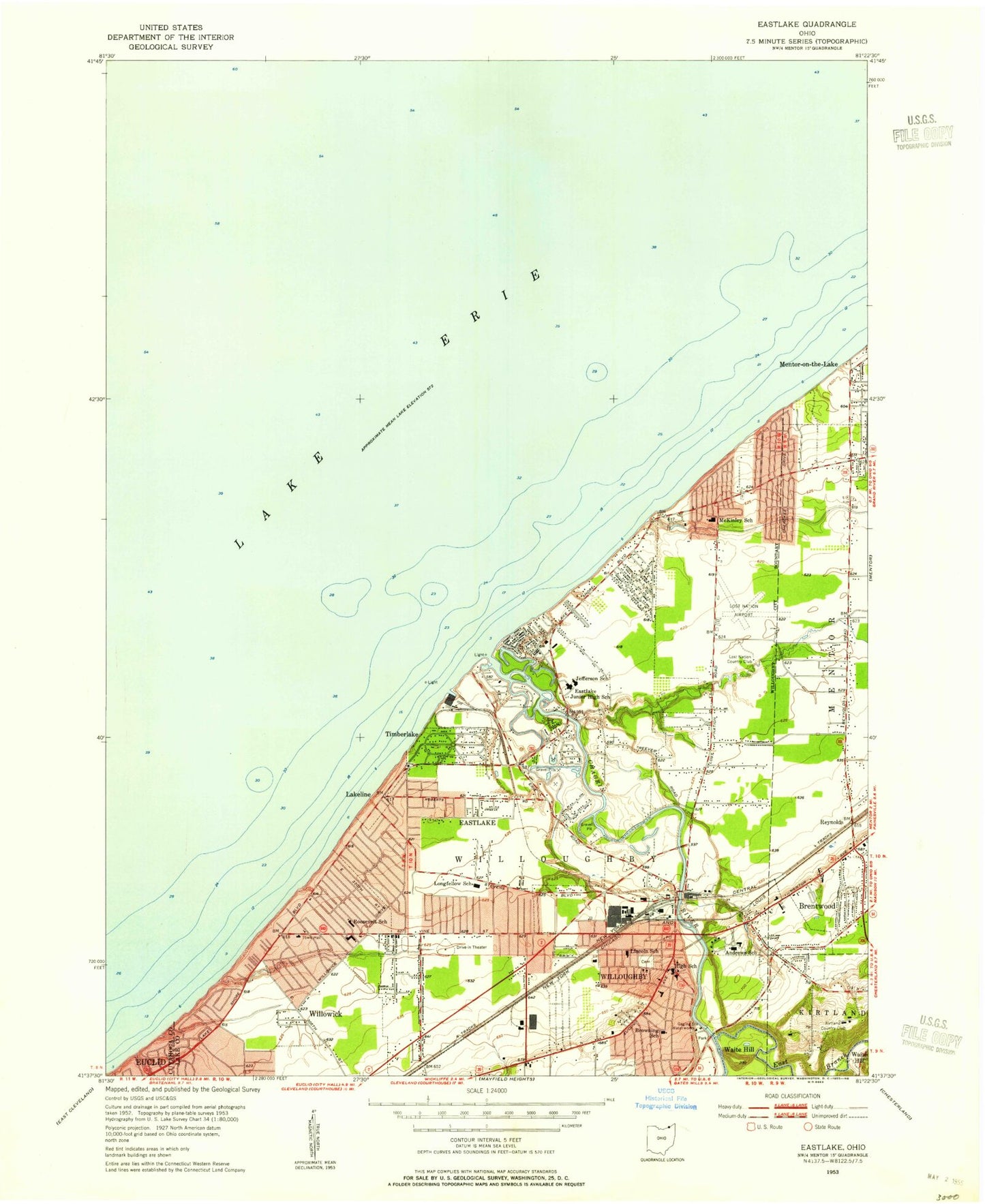 Classic USGS Eastlake Ohio 7.5'x7.5' Topo Map Image