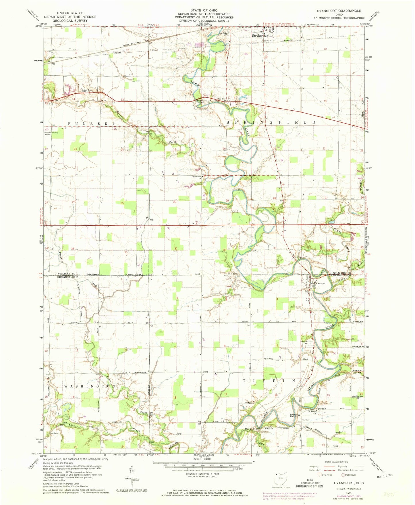 Classic USGS Evansport Ohio 7.5'x7.5' Topo Map Image