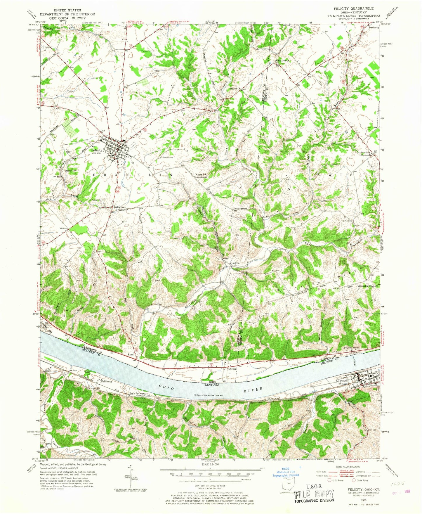 Classic USGS Felicity Ohio 7.5'x7.5' Topo Map Image